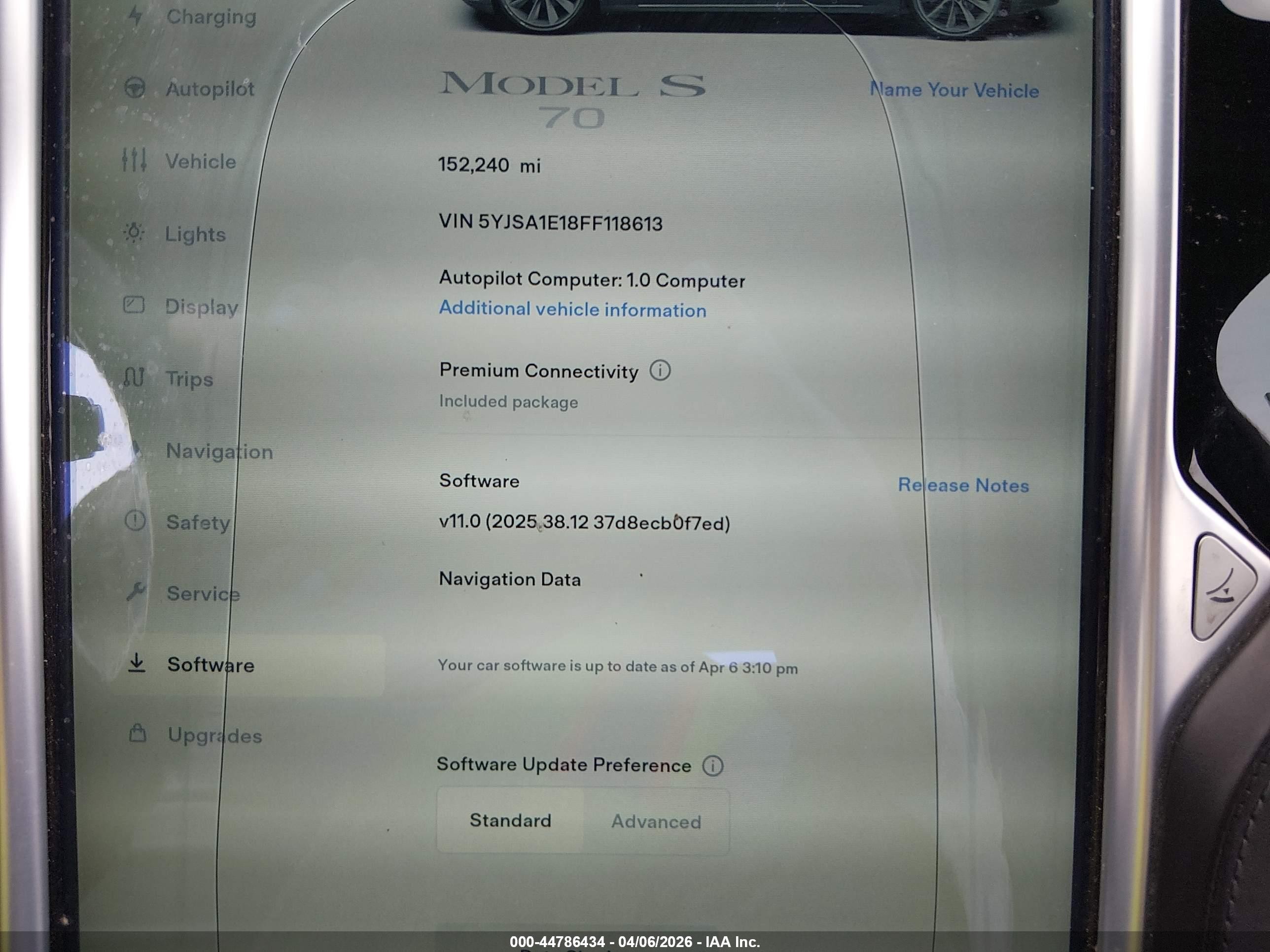 2015 Tesla Model S VIN 5YJSA1E18FF118613 IAAI salvage auction — Front End, Salvage (Arizona), sold $1,650 on 2026-06-30 (photo 7)