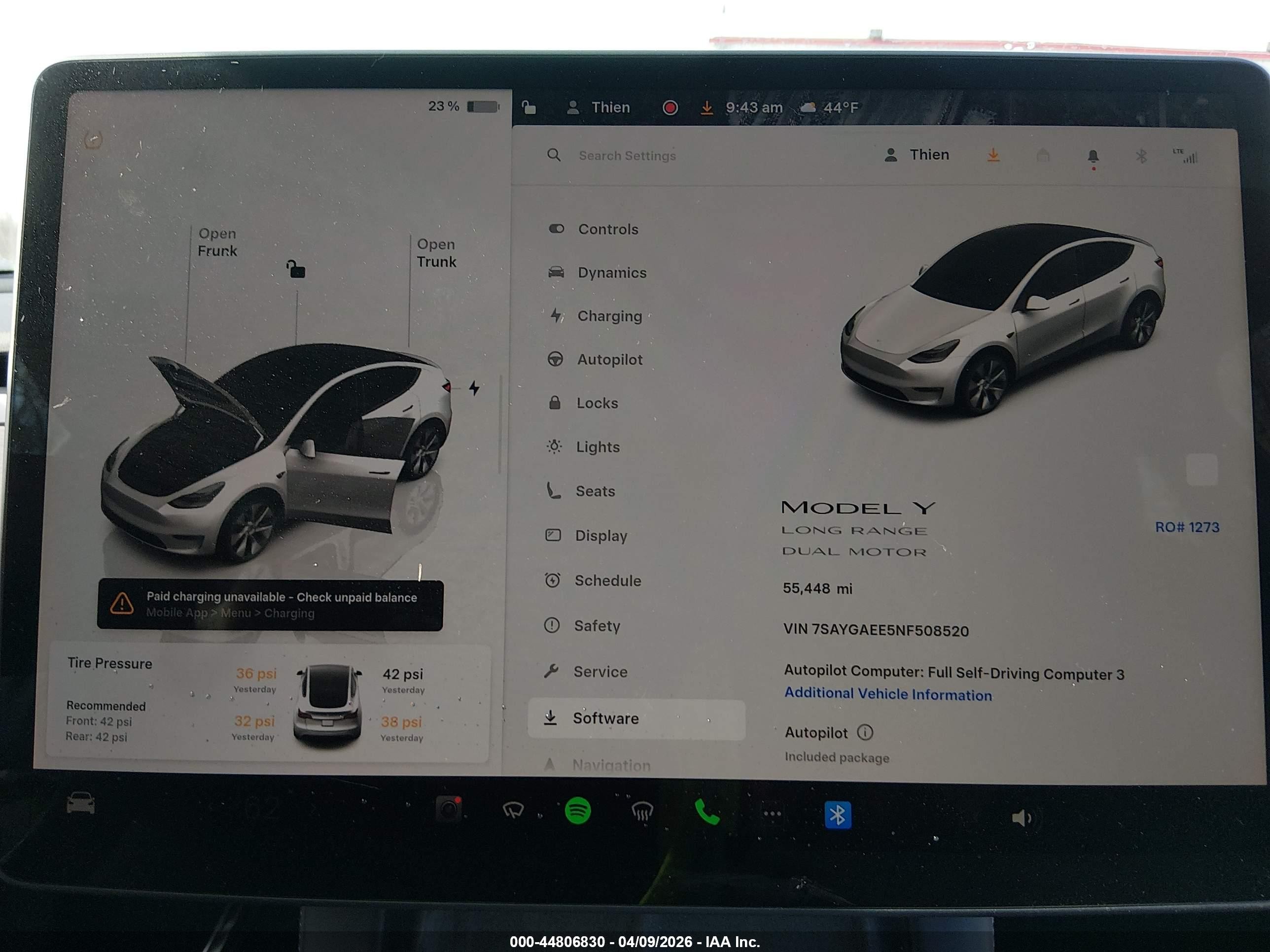 2022 Tesla Model Y VIN 7SAYGAEE5NF508520 IAAI salvage auction — Side, Salvage - 75% Or Less (Maryland), sold $9,100 on 2026-09-11 (photo 7)