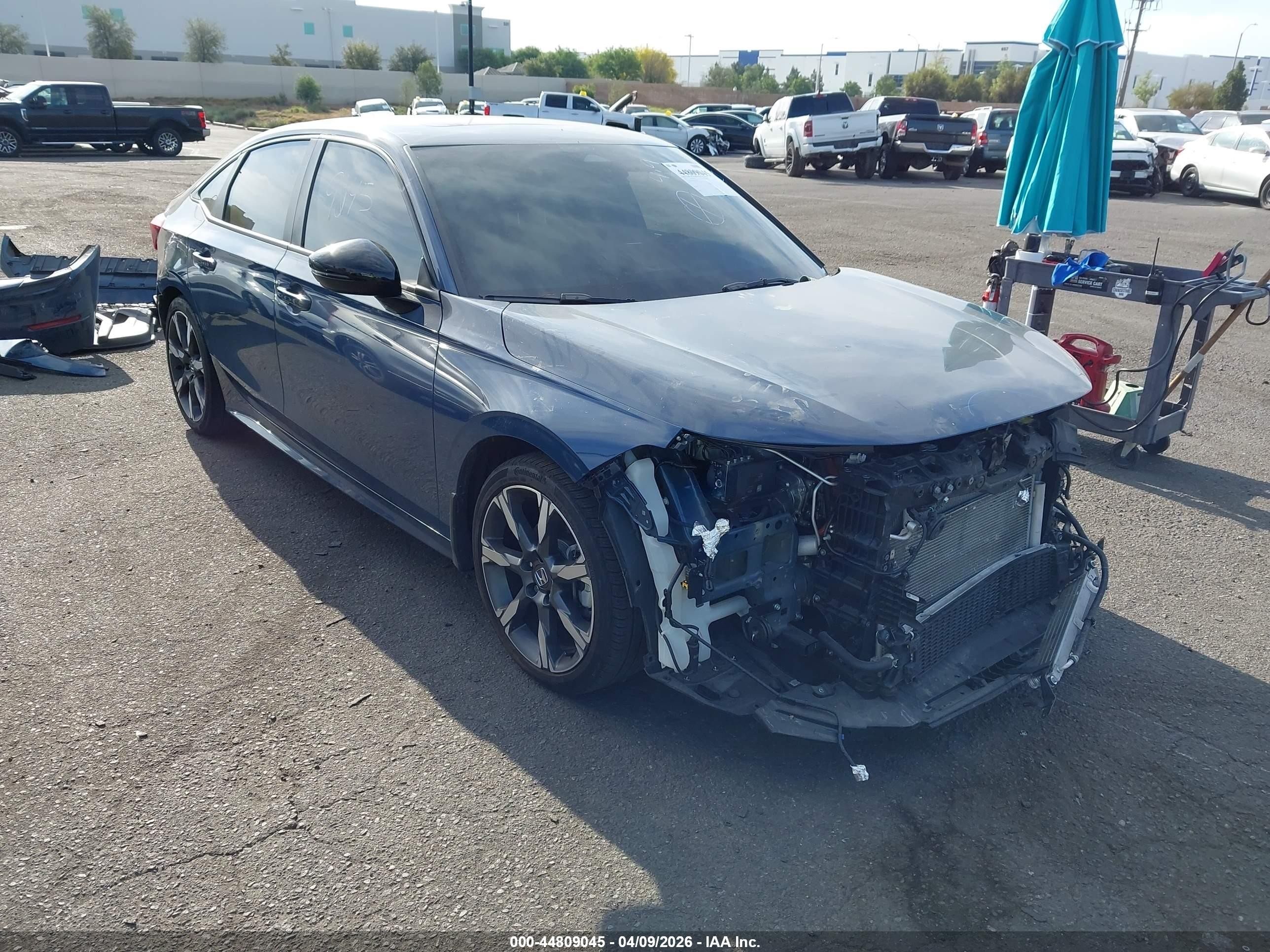 2025 Honda Civic Hybrid VIN 2HGFE4F80SH345366 IAAI salvage auction — Front & Rear, Salvage Certificate (California), sold $9,300 on 2026-07-13 (photo 1)