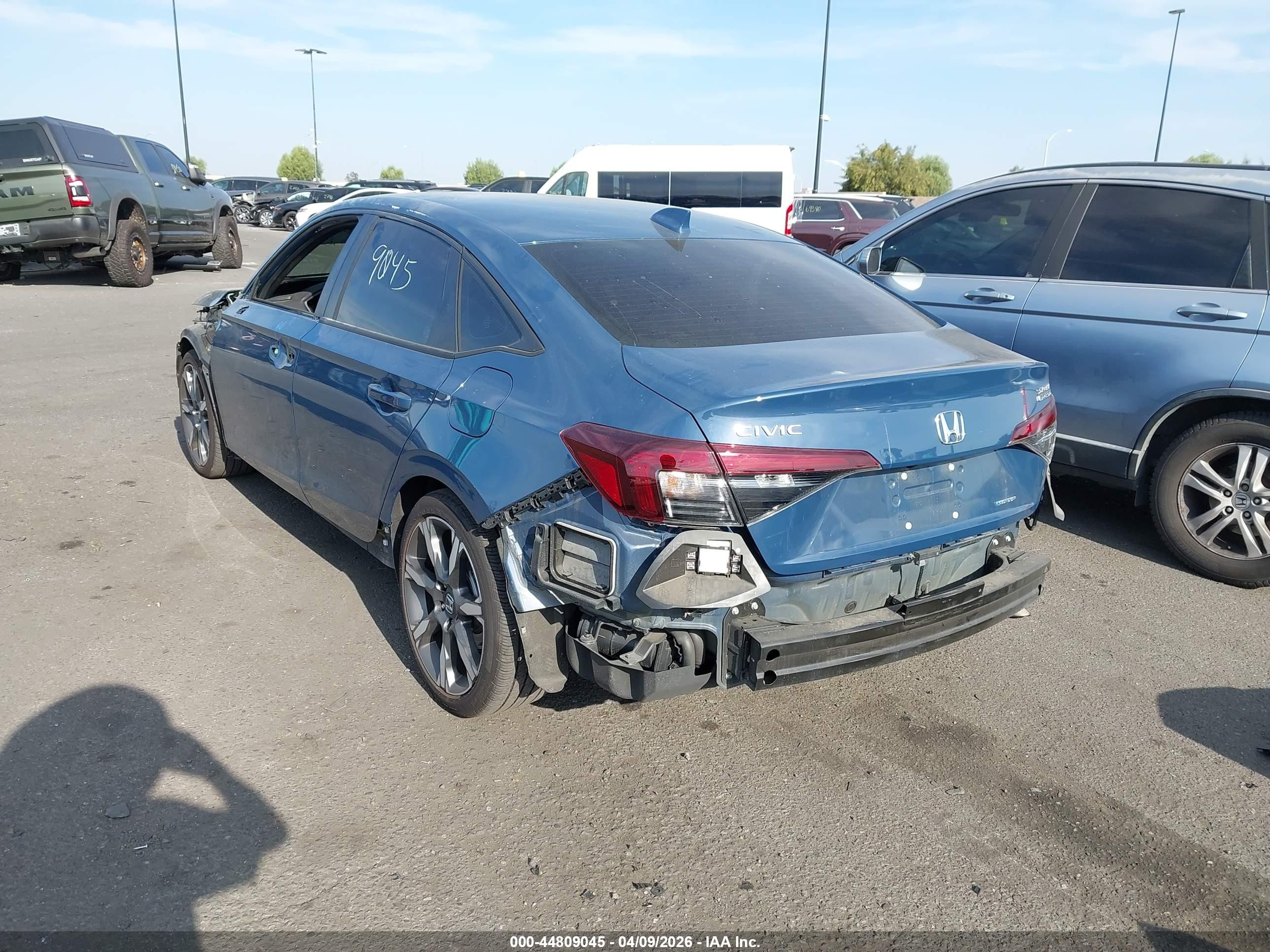 2025 Honda Civic Hybrid VIN 2HGFE4F80SH345366 IAAI salvage auction — Front & Rear, Salvage Certificate (California), sold $9,300 on 2026-07-13 (photo 3)