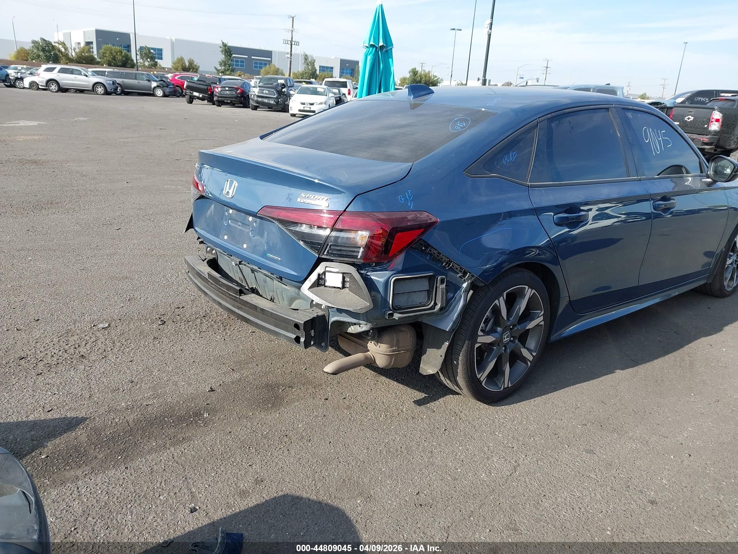 2025 Honda Civic Hybrid VIN 2HGFE4F80SH345366 IAAI salvage auction — Front & Rear, Salvage Certificate (California), sold $9,300 on 2026-07-13 (photo 4)