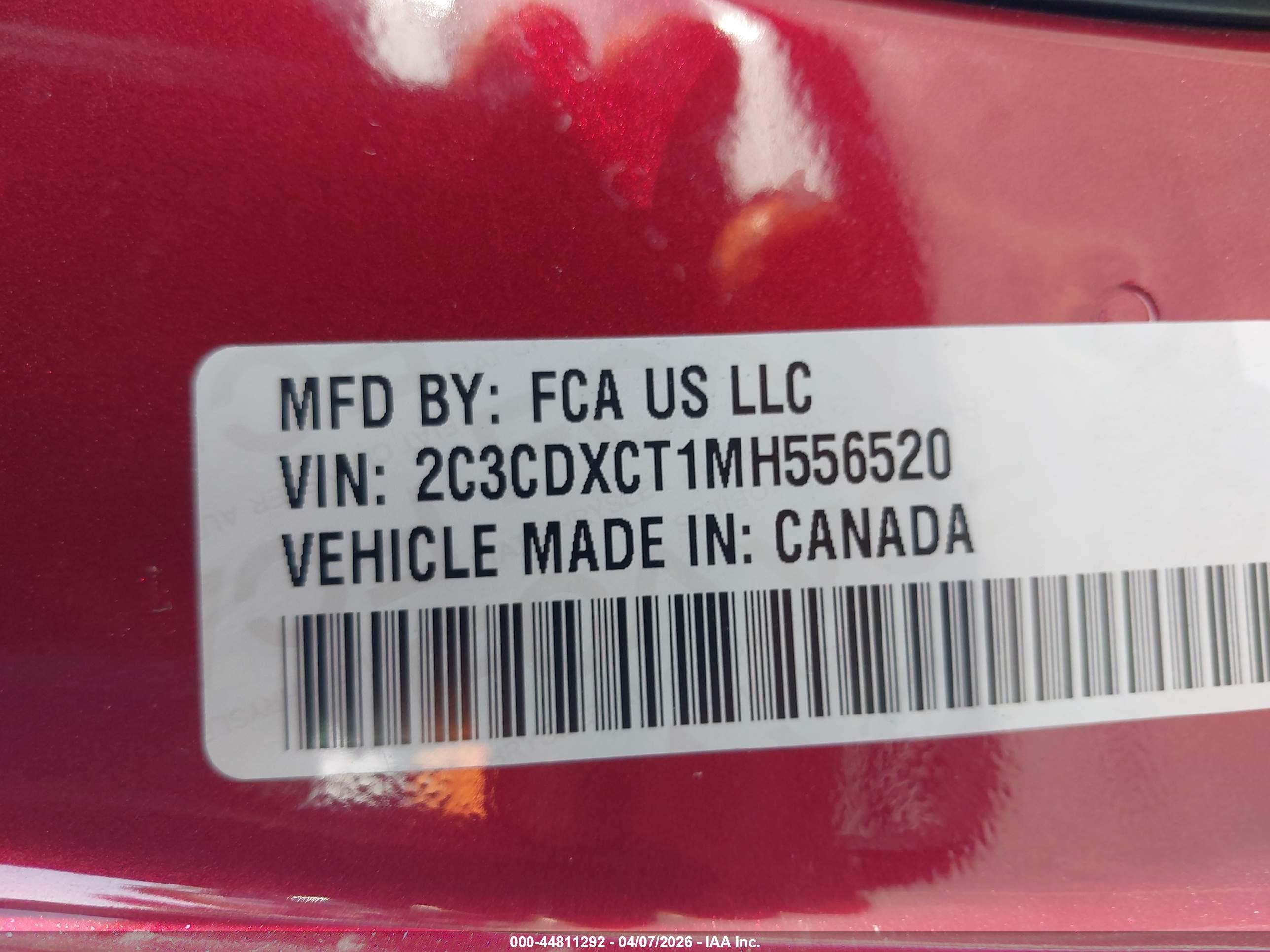 2021 Dodge Charger VIN 2C3CDXCT1MH556520 IAAI salvage auction — Front End, Salvage (California), sold $4,350 on 2026-05-25 (photo 9)