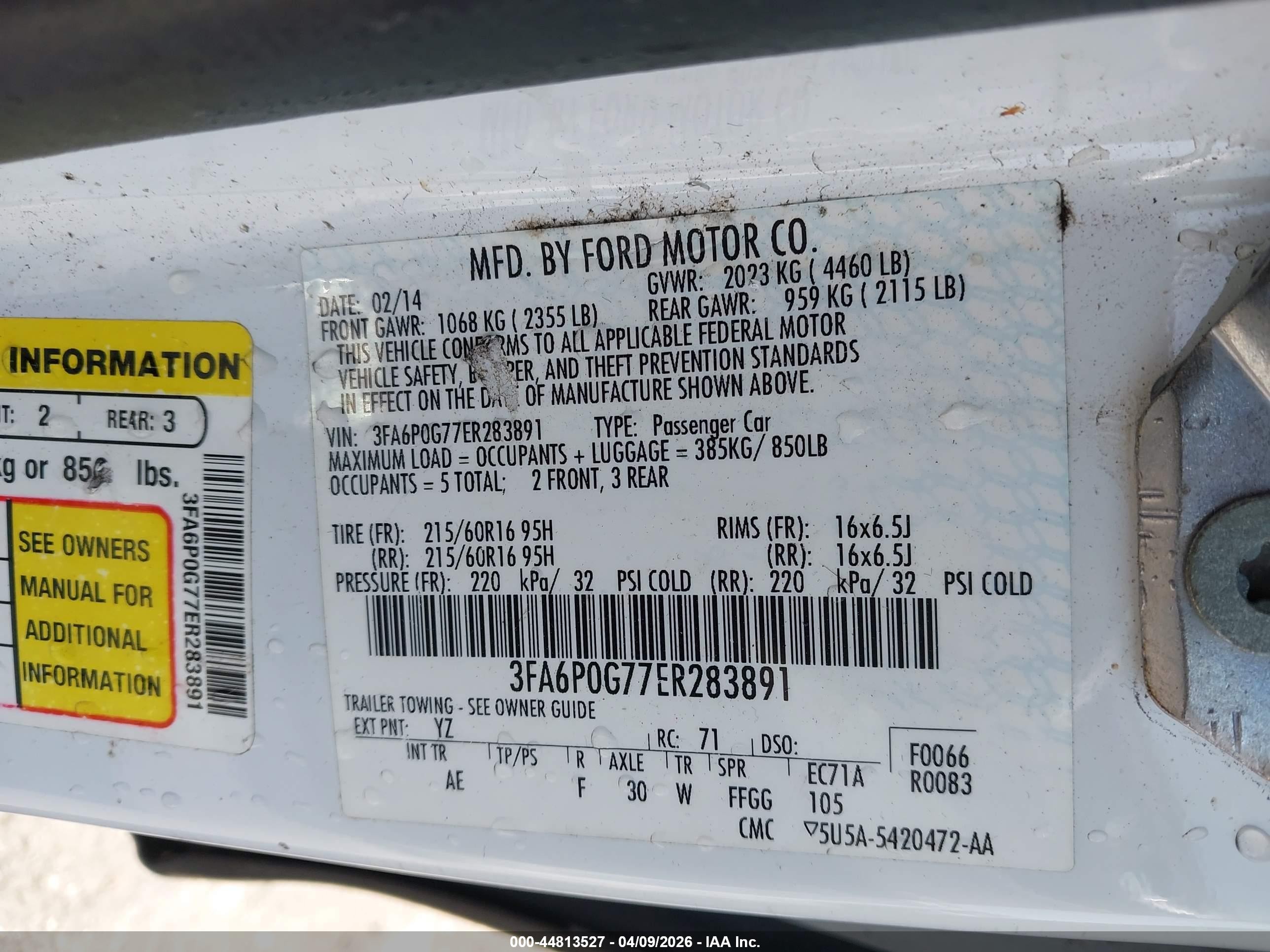 2014 Ford Fusion VIN 3FA6P0G77ER283891 IAAI salvage auction — Front End, Salvage (Idaho), sold $950 on 2026-07-02 (photo 9)