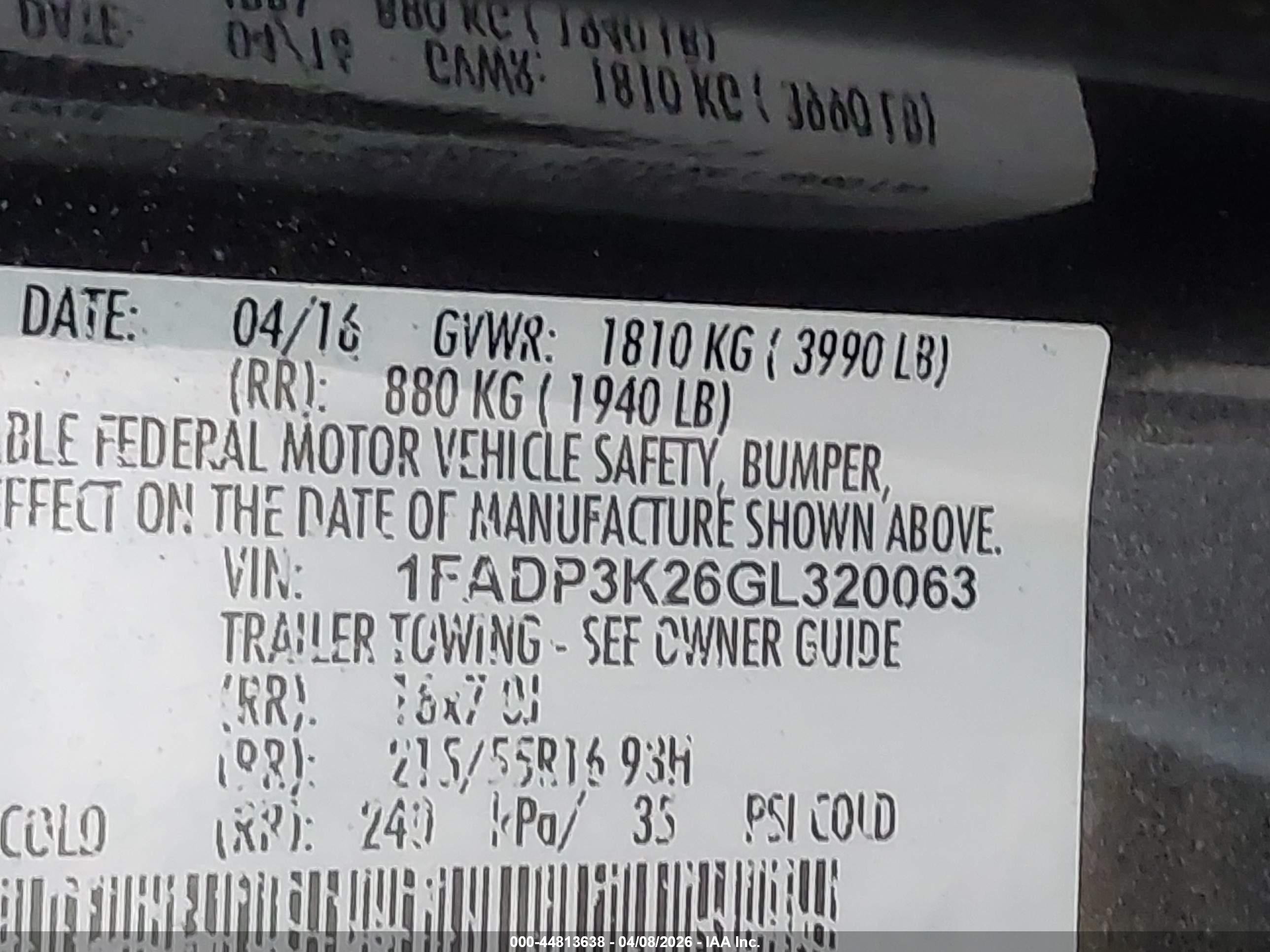 2016 Ford Focus VIN 1FADP3K26GL320063 IAAI salvage auction — Side, Salvage (California), sold $975 on 2026-07-07 (photo 9)