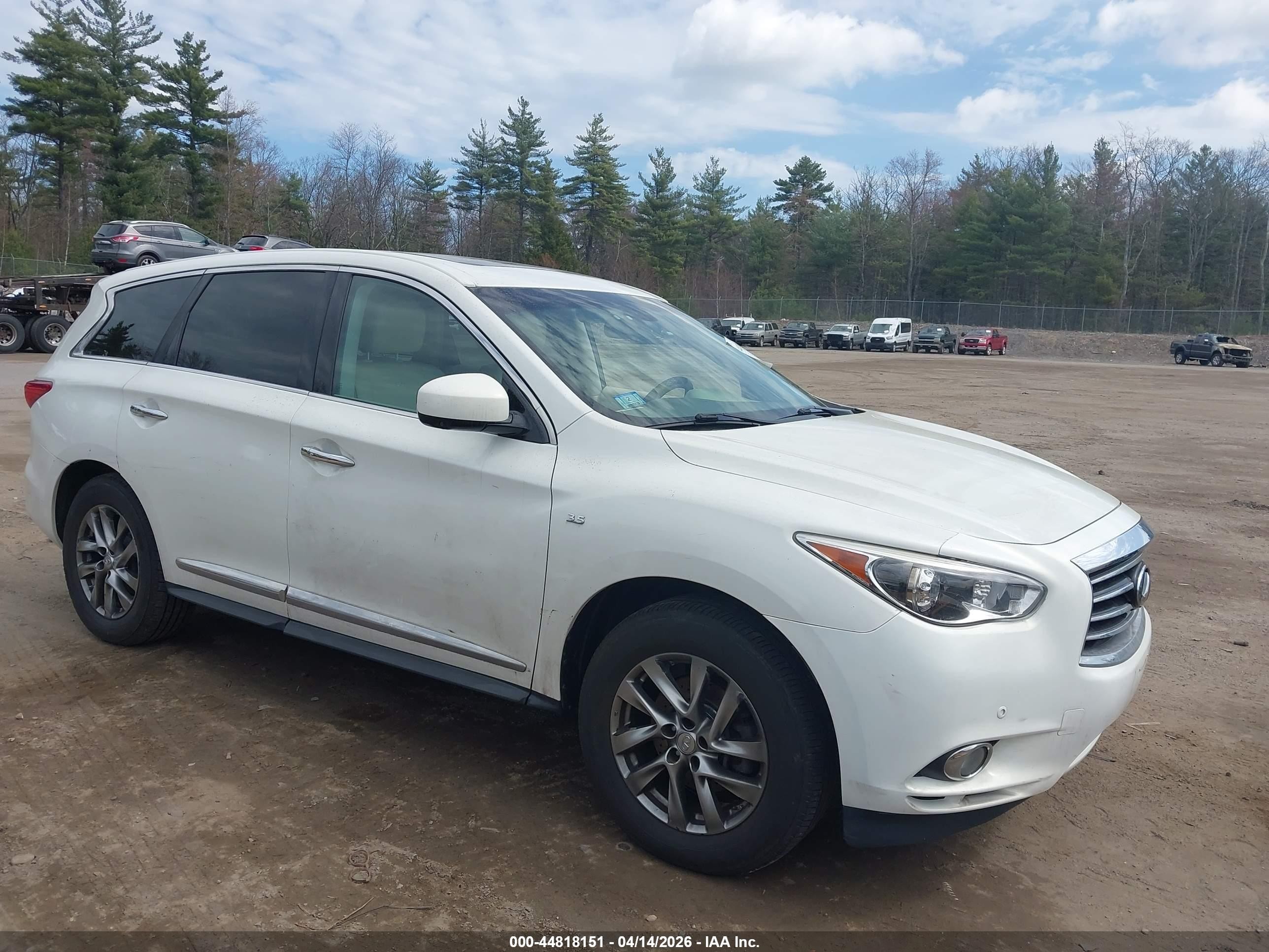 2014 Infiniti Qx60 VIN 5N1AL0MN8EC506937 IAAI salvage auction — Undercarriage, Reconstructed (Massachusetts), sold $650 on 2026-05-22 (photo 1)