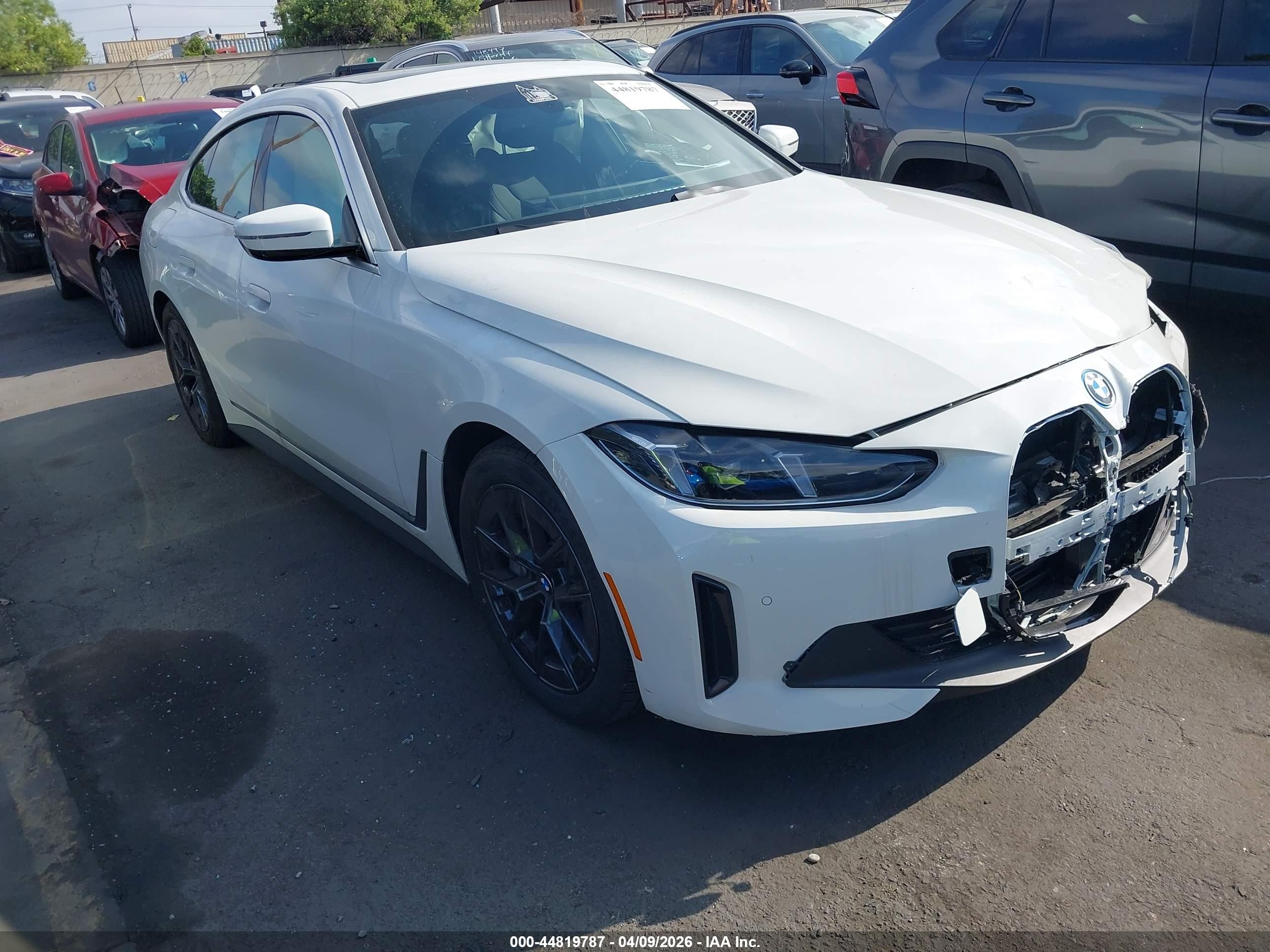 2025 BMW I4 VIN WBY23HD08SFT98632 IAAI salvage auction — Front End, Salvage Certificate (California), sold $16,300 on 2026-06-10 (photo 1)