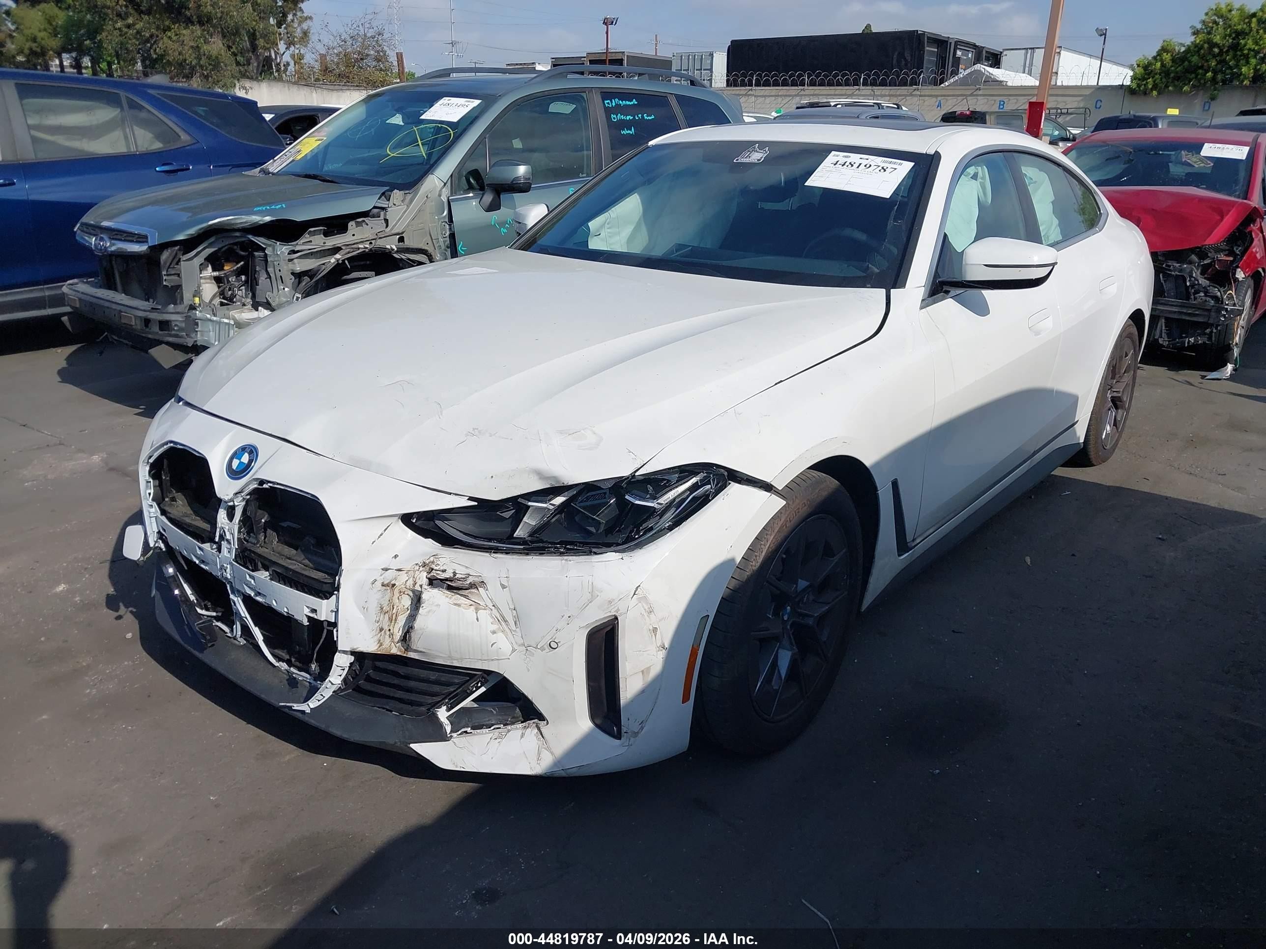 2025 BMW I4 VIN WBY23HD08SFT98632 IAAI salvage auction — Front End, Salvage Certificate (California), sold $16,300 on 2026-06-10 (photo 2)