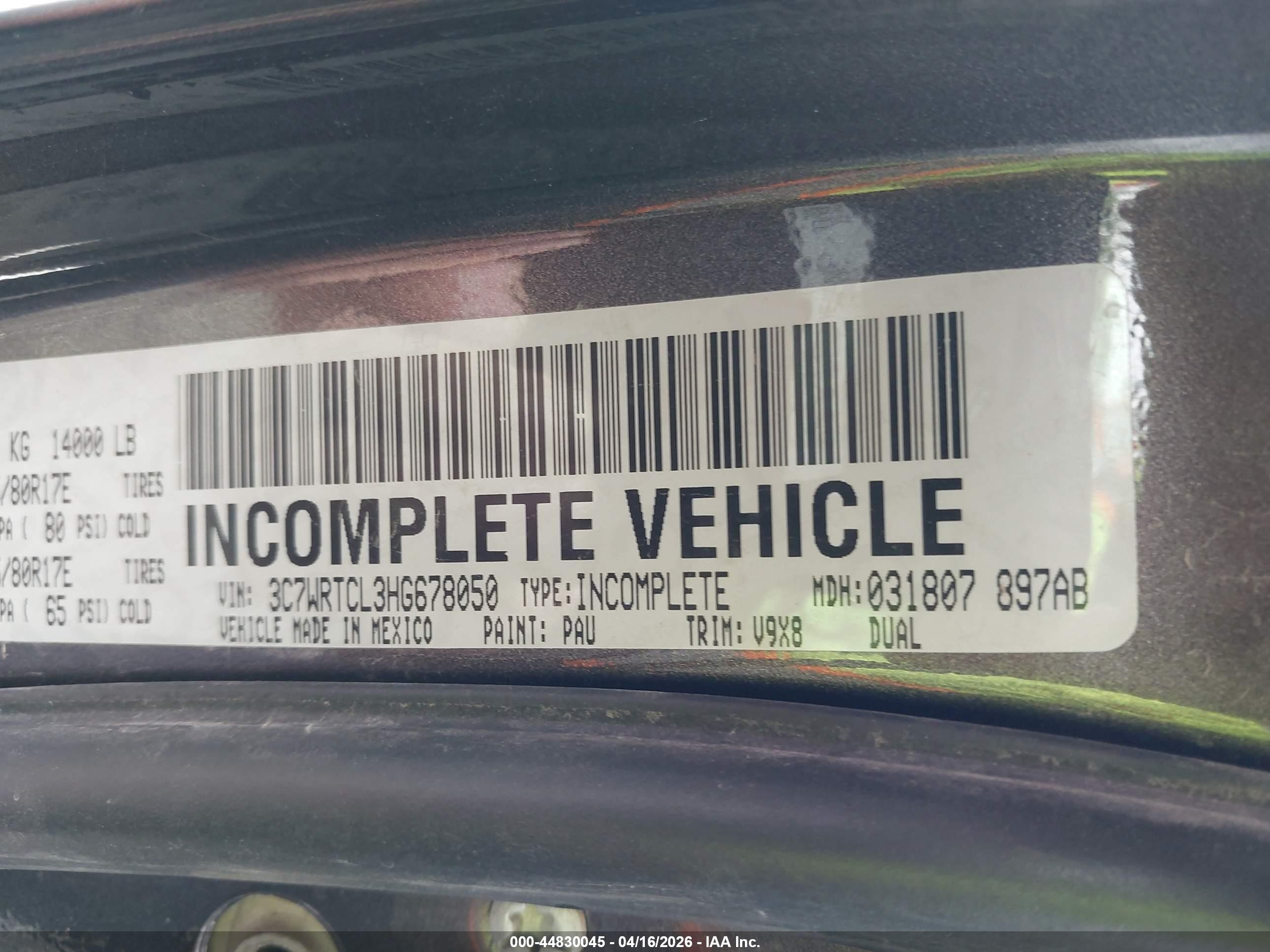 2017 Ram 3500 VIN 3C7WRTCL3HG678050 IAAI salvage auction — Rear End, Salvage (Idaho), sold $23,950 on 2026-07-09 (photo 9)