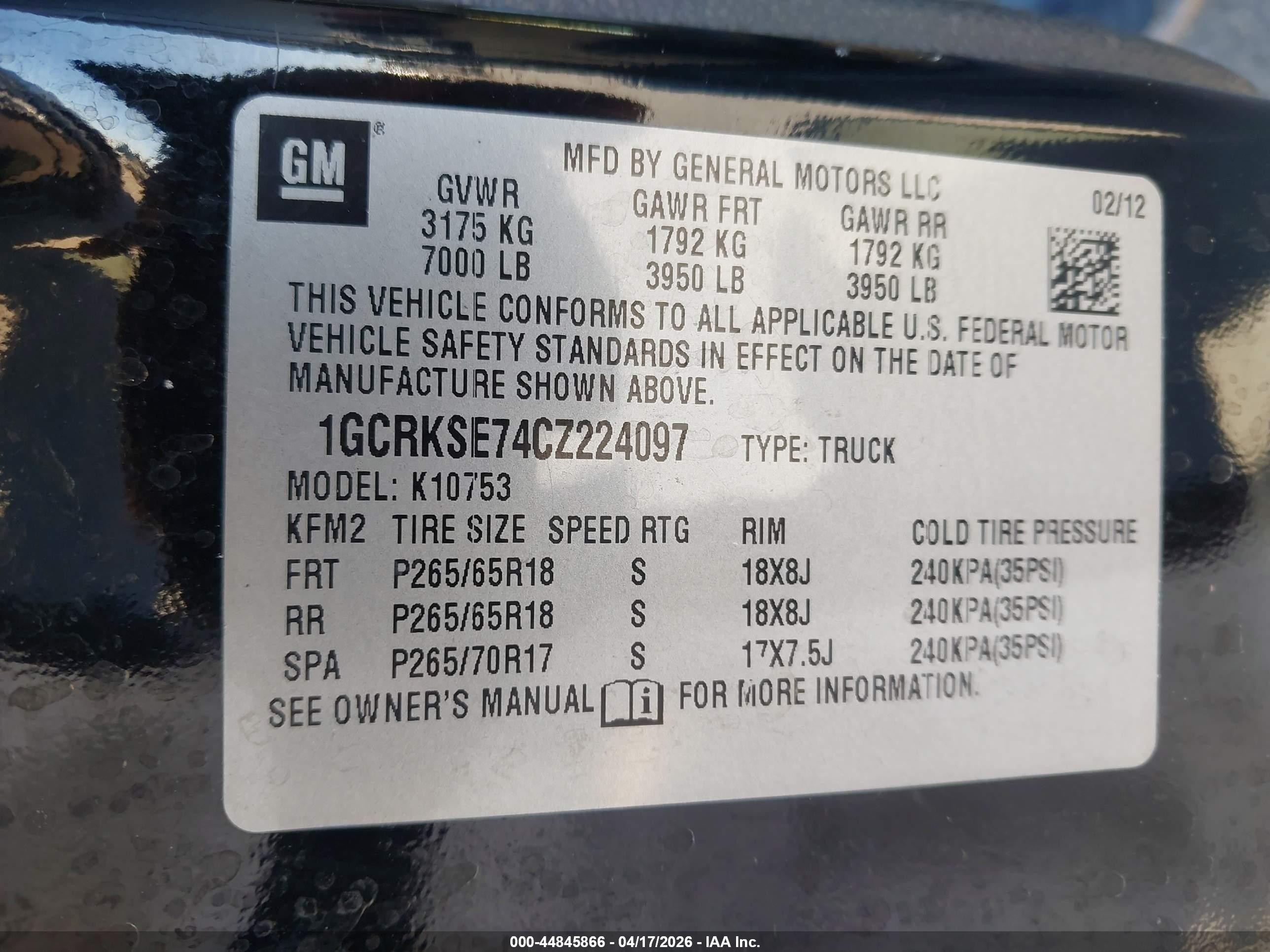 2012 Chevrolet Silverado 1500 VIN 1GCRKSE74CZ224097 IAAI salvage auction — Rear End, Salvage (Arizona), sold $3,700 on 2026-06-25 (photo 9)