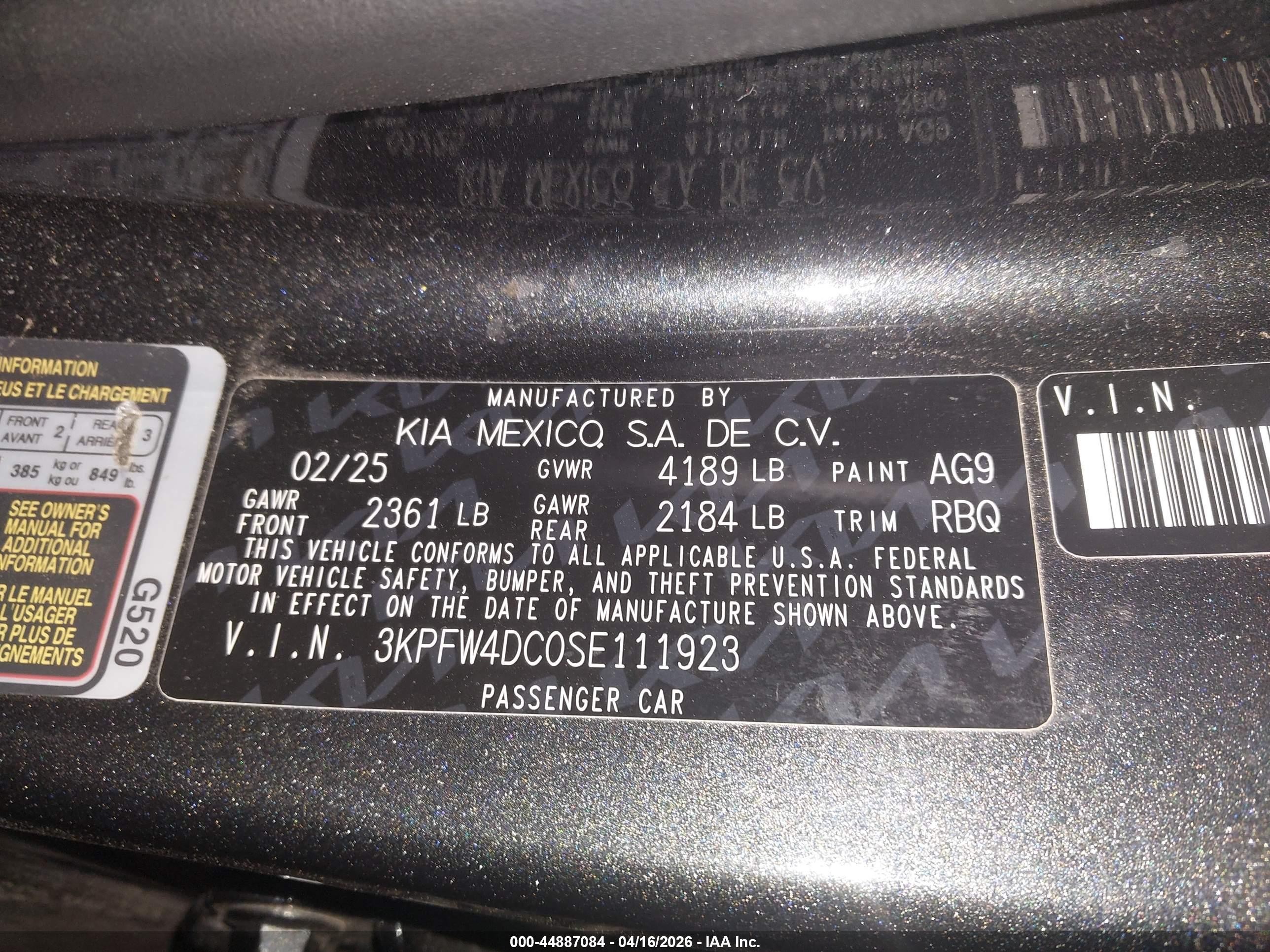 2025 Kia K4 VIN 3KPFW4DC0SE111923 IAAI salvage auction — Front End, Salvage (Utah), sold $3,550 on 2026-07-09 (photo 9)