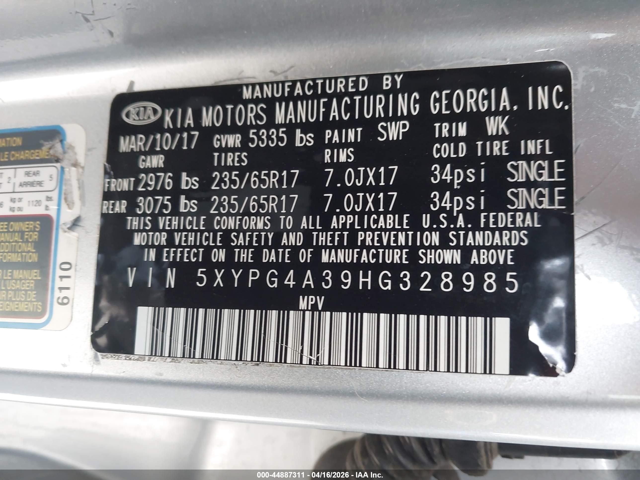 2018 Kia Sorento VIN 5XYPGDA55JG338954 IAAI salvage auction — Theft, Salvage Title - Dealer (California), sold $3,050 on 2026-07-10 (photo 9)
