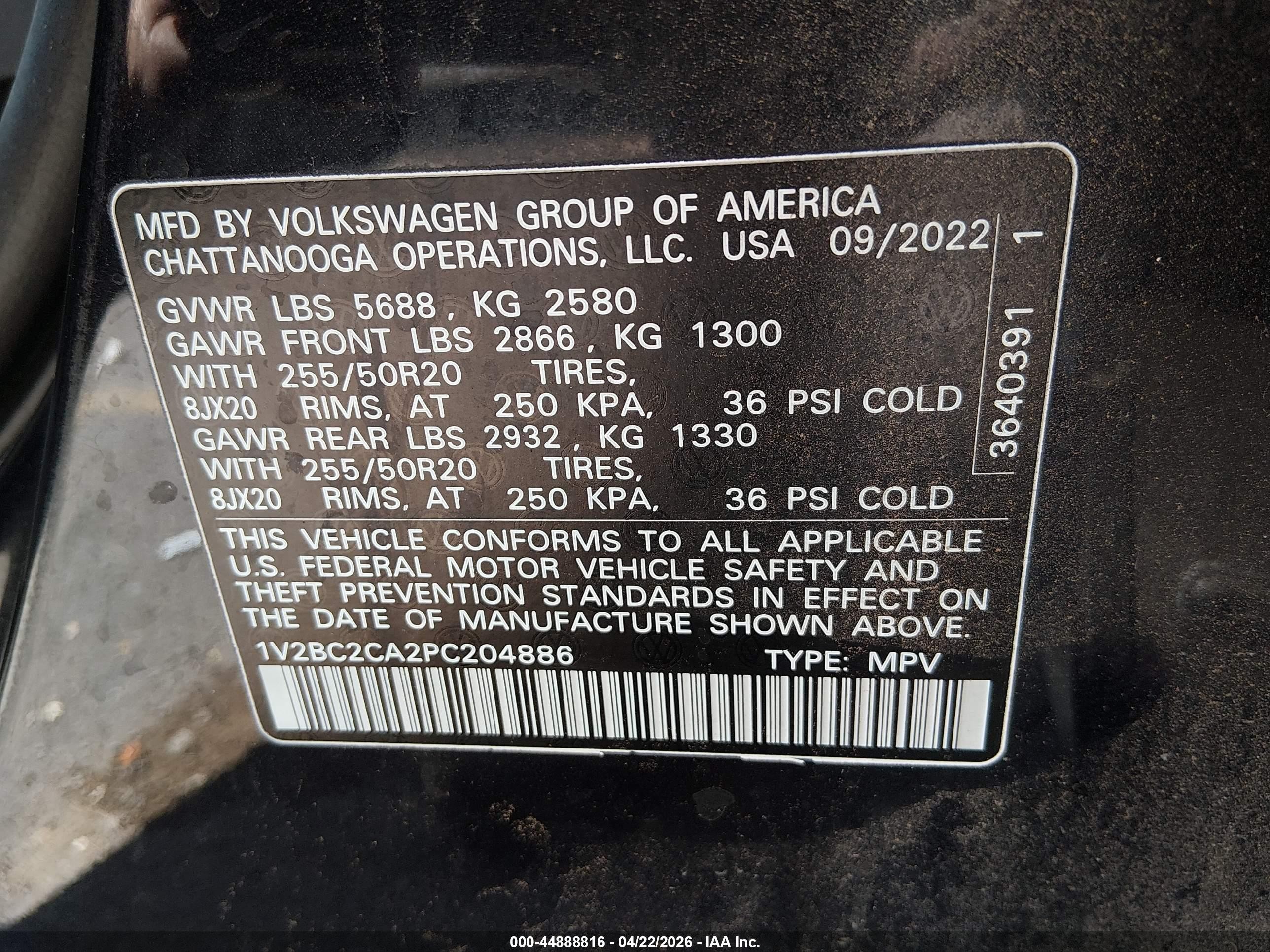 2023 Volkswagen Atlas Cross Sport VIN 1V2BC2CA2PC204886 IAAI salvage auction — Front End, Salvage (Idaho), sold $4,000 on 2026-07-09 (photo 9)