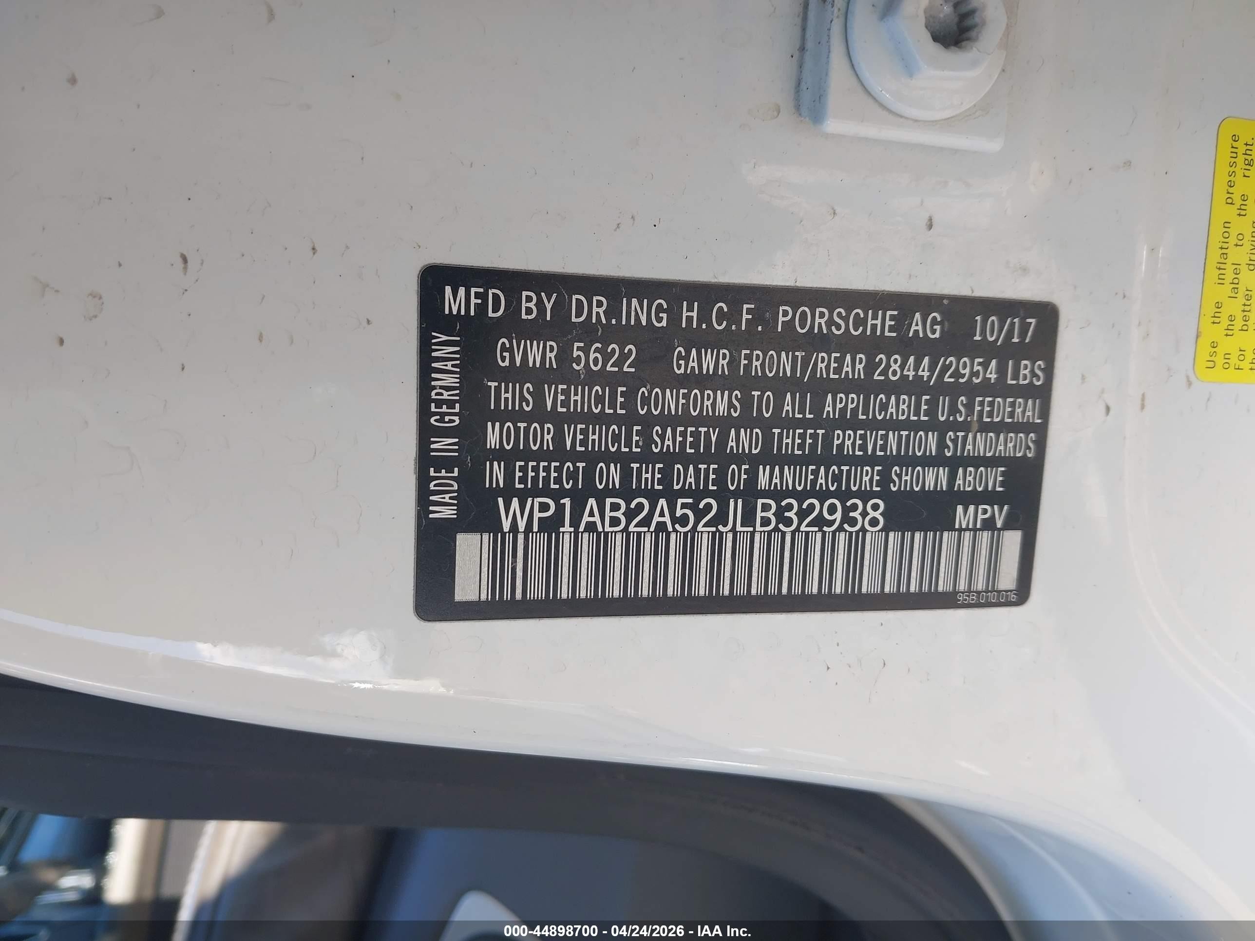 2018 Porsche Macan VIN WP1AB2A52JLB32938 IAAI salvage auction — Unknown, Salvage (Montana), sold $2,150 on 2026-07-01 (photo 9)