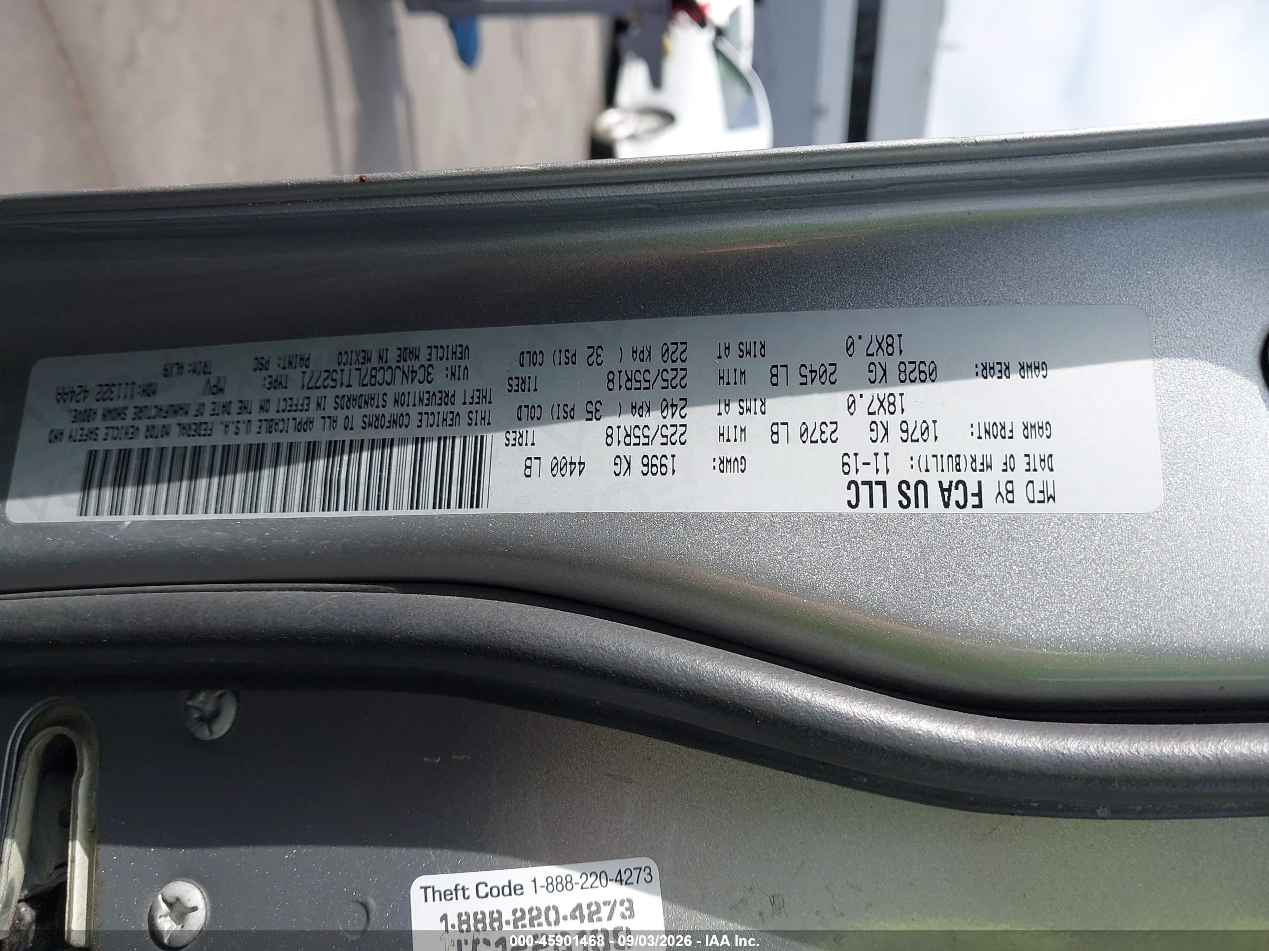 2020 Jeep Compass VIN 3C4NJCCB7LT152771 IAAI salvage auction — Undercarriage, Salvage Certificate (California), sold $3,350 on 2026-09-13 (photo 9)
