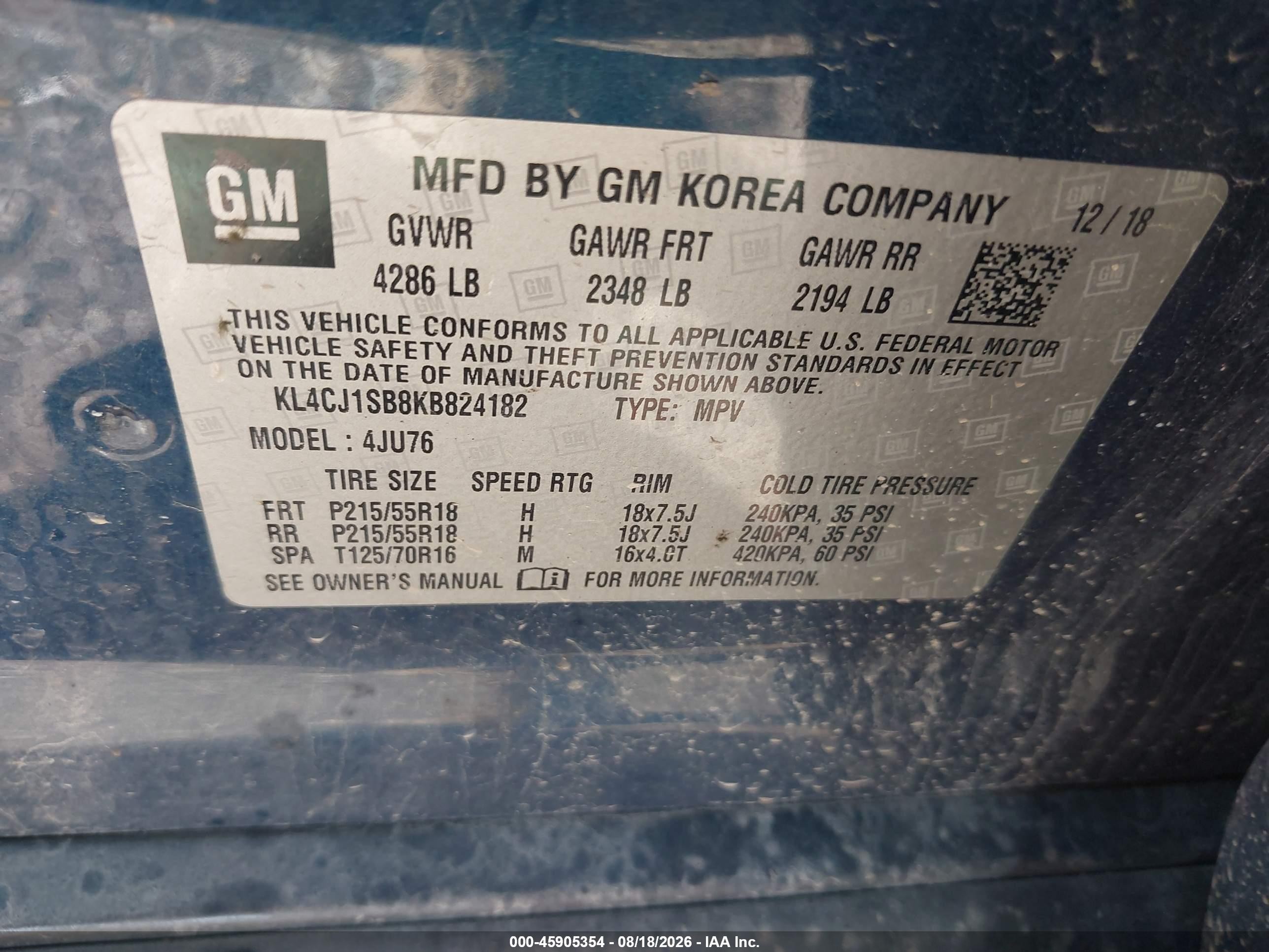 2019 Buick Encore VIN KL4CJ1SB8KB824182 IAAI salvage auction — Front End, Salvage (Indiana), sold $600 on 2026-09-09 (photo 9)