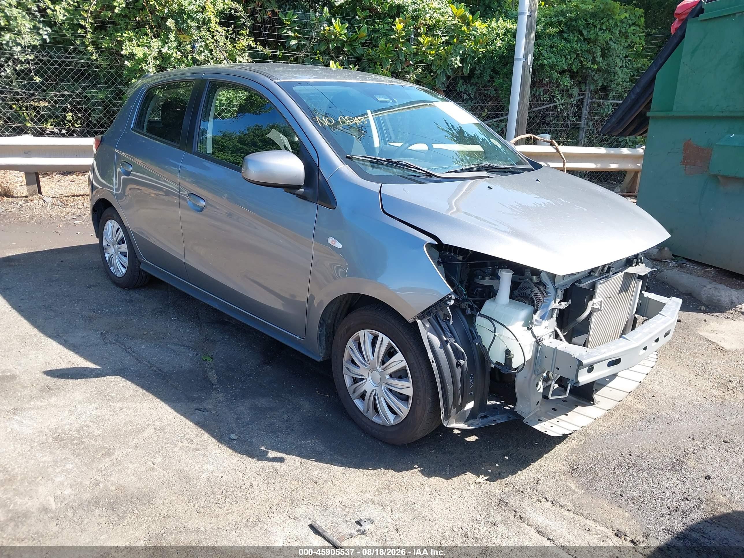 2021 Mitsubishi Mirage VIN ML32AUHJ0MH010046 IAAI salvage auction — Front End, Wait Title, sold $2,300 on 2026-09-21 (photo 1)