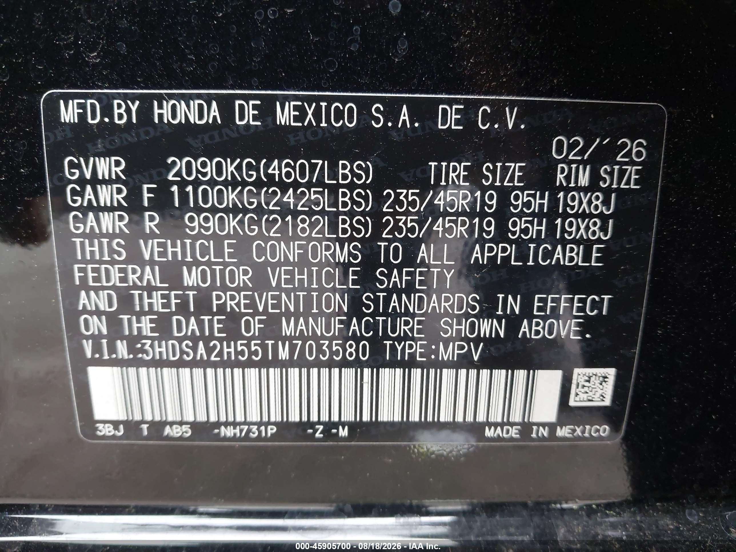 2026 Acura ADX VIN 3HDSA2H55TM703580 IAAI salvage auction — Front End, Wait Title, sold $12,000 on 2026-09-20 (photo 9)