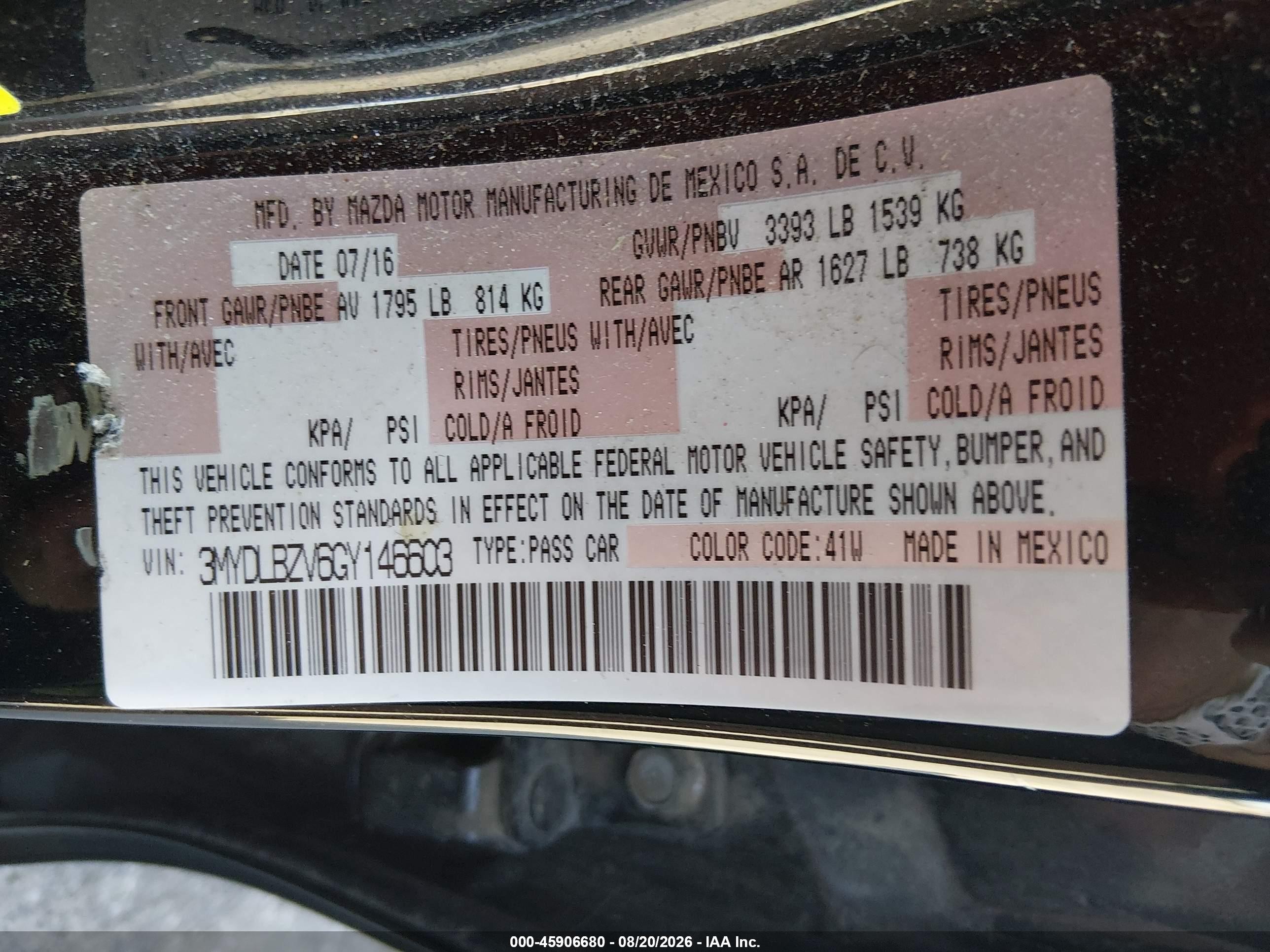 2016 Scion iA VIN 3MYDLBZV6GY146603 IAAI salvage auction — Front End, Salvage (Mississippi), sold $1,500 on 2026-09-25 (photo 9)