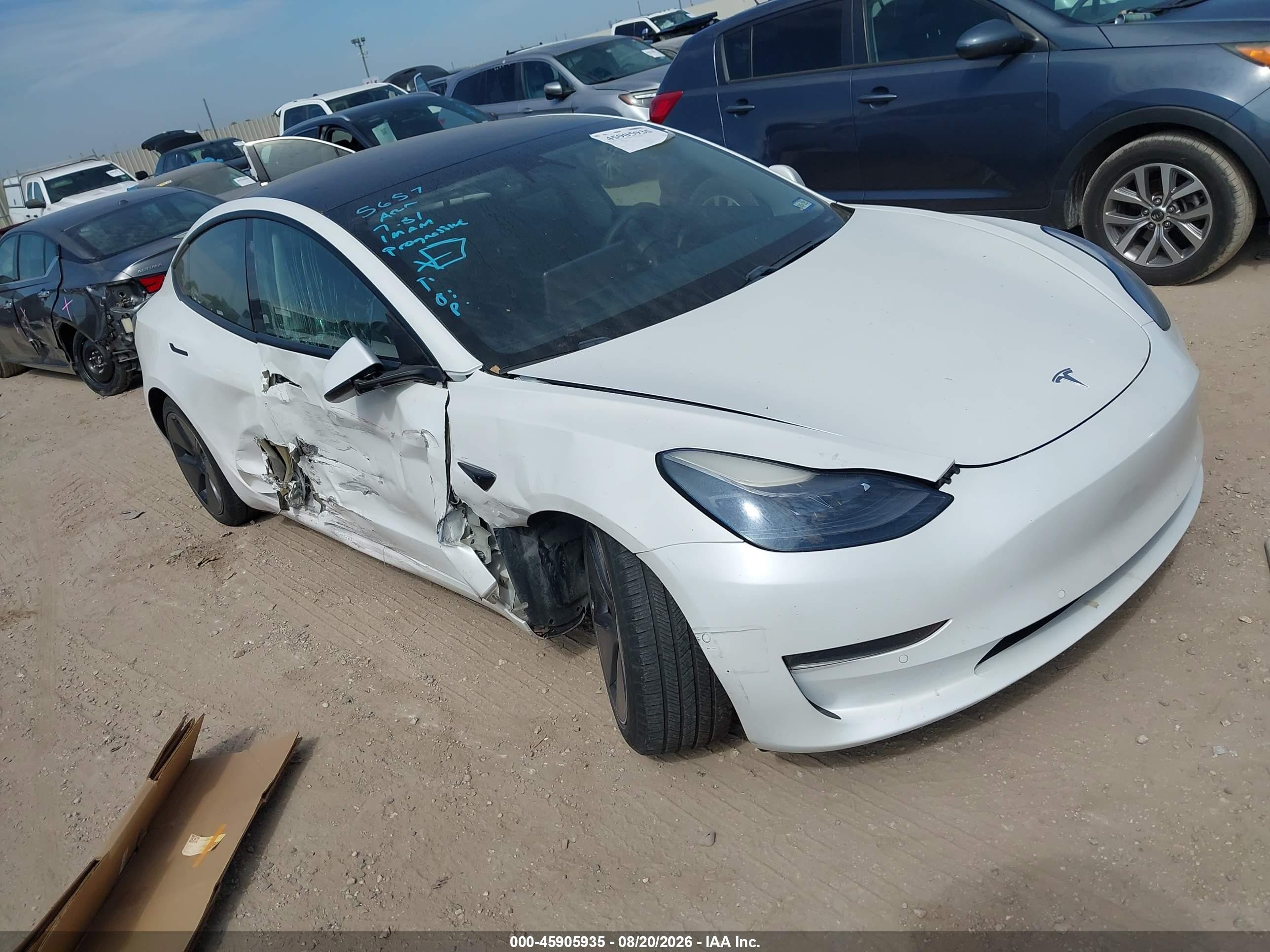 2021 Tesla Model 3 VIN 5YJ3E1EA1MF866626 IAAI salvage auction — Frame Damage, Original (Texas), sold $4,450 on 2026-09-25 (photo 1)