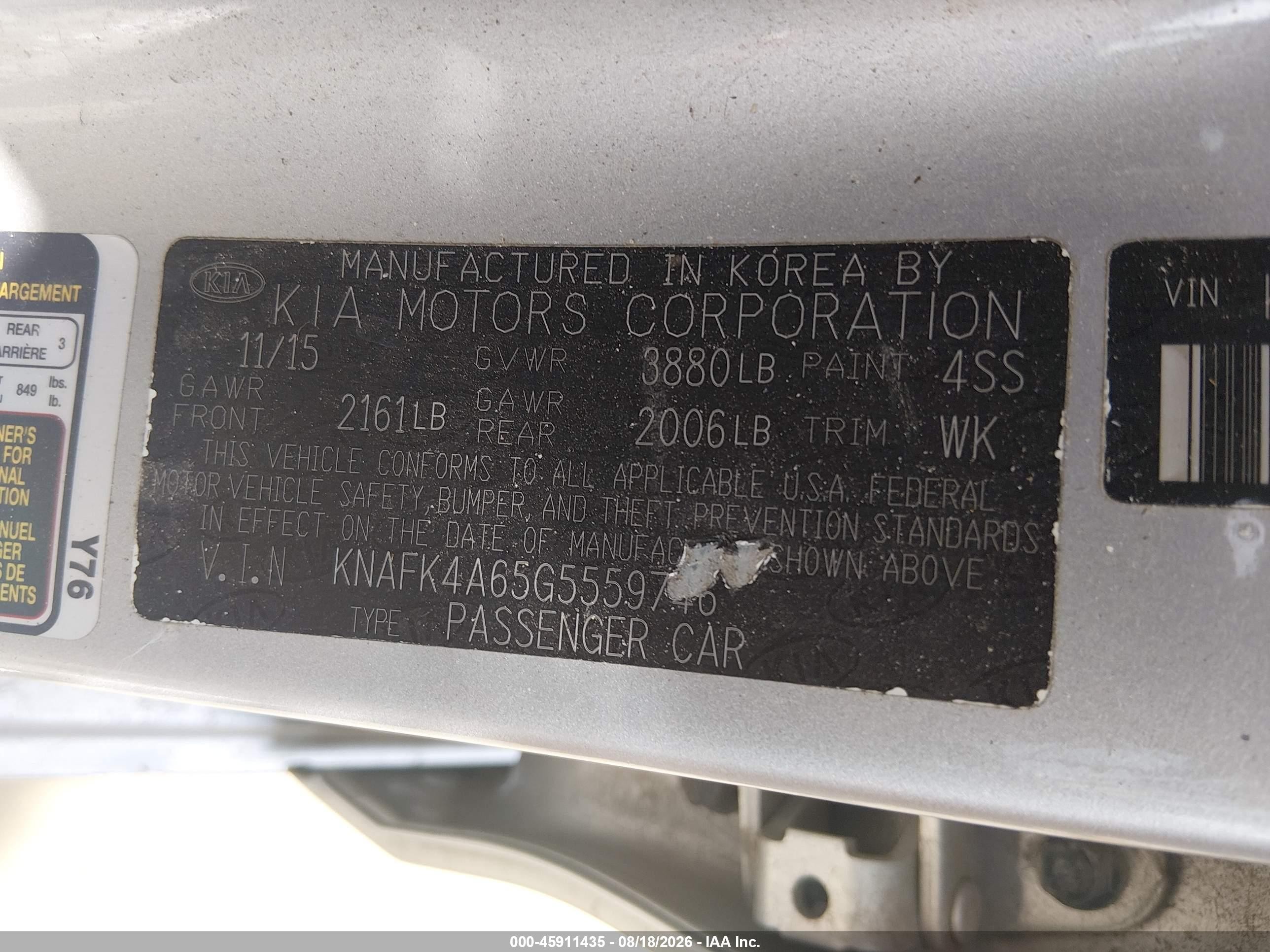 2016 Kia Forte VIN KNAFK4A65G5559746 IAAI salvage auction — Front End, Salvage (Ohio), sold $1,150 on 2026-09-09 (photo 9)
