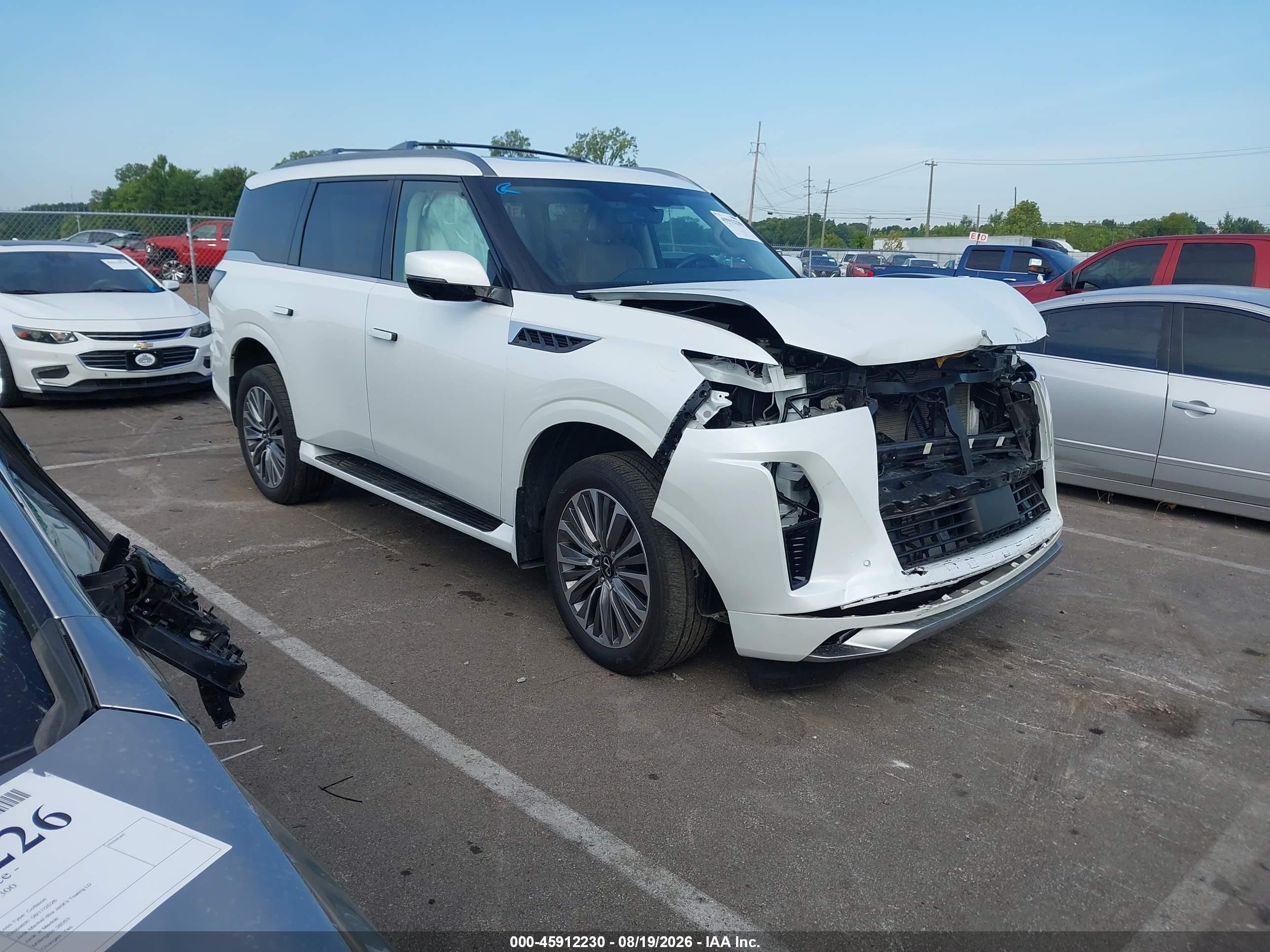 2025 Infiniti QX80 VIN JN8AZ3DE0S9702226 IAAI salvage auction — Front End, Salvage (Tennessee), sold $44,000 on 2026-09-12 (photo 1)