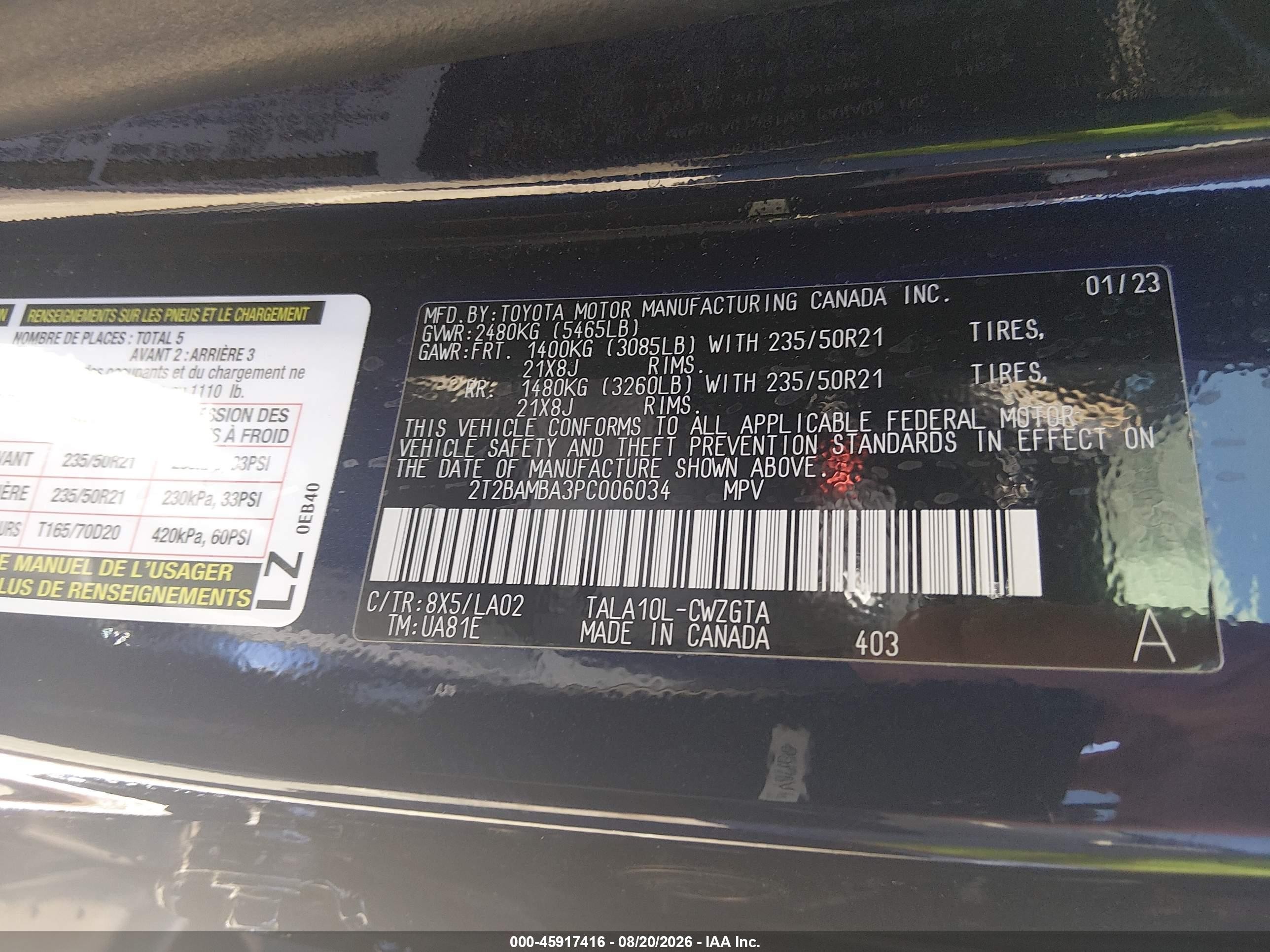 2023 Lexus Rx VIN 2T2BAMBA3PC006034 IAAI salvage auction — Front End, Salvage (Tennessee), sold $23,100 on 2026-09-23 (photo 9)