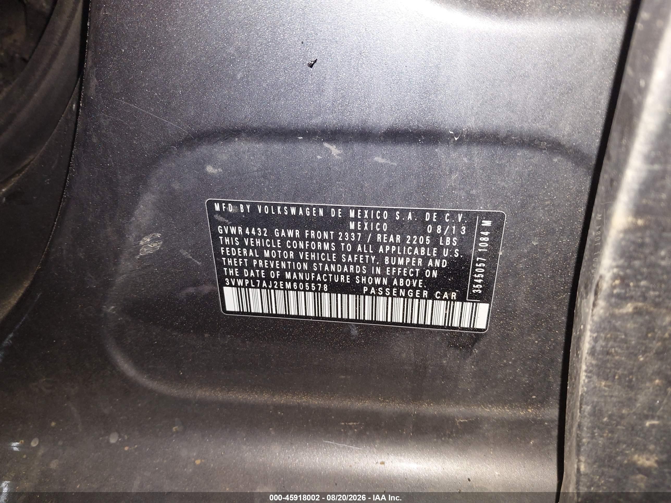2014 Volkswagen Jetta VIN 3VWPL7AJ2EM605578 IAAI salvage auction — Burn Interior, Salvage (Pennsylvania), sold $225 on 2026-09-02 (photo 9)