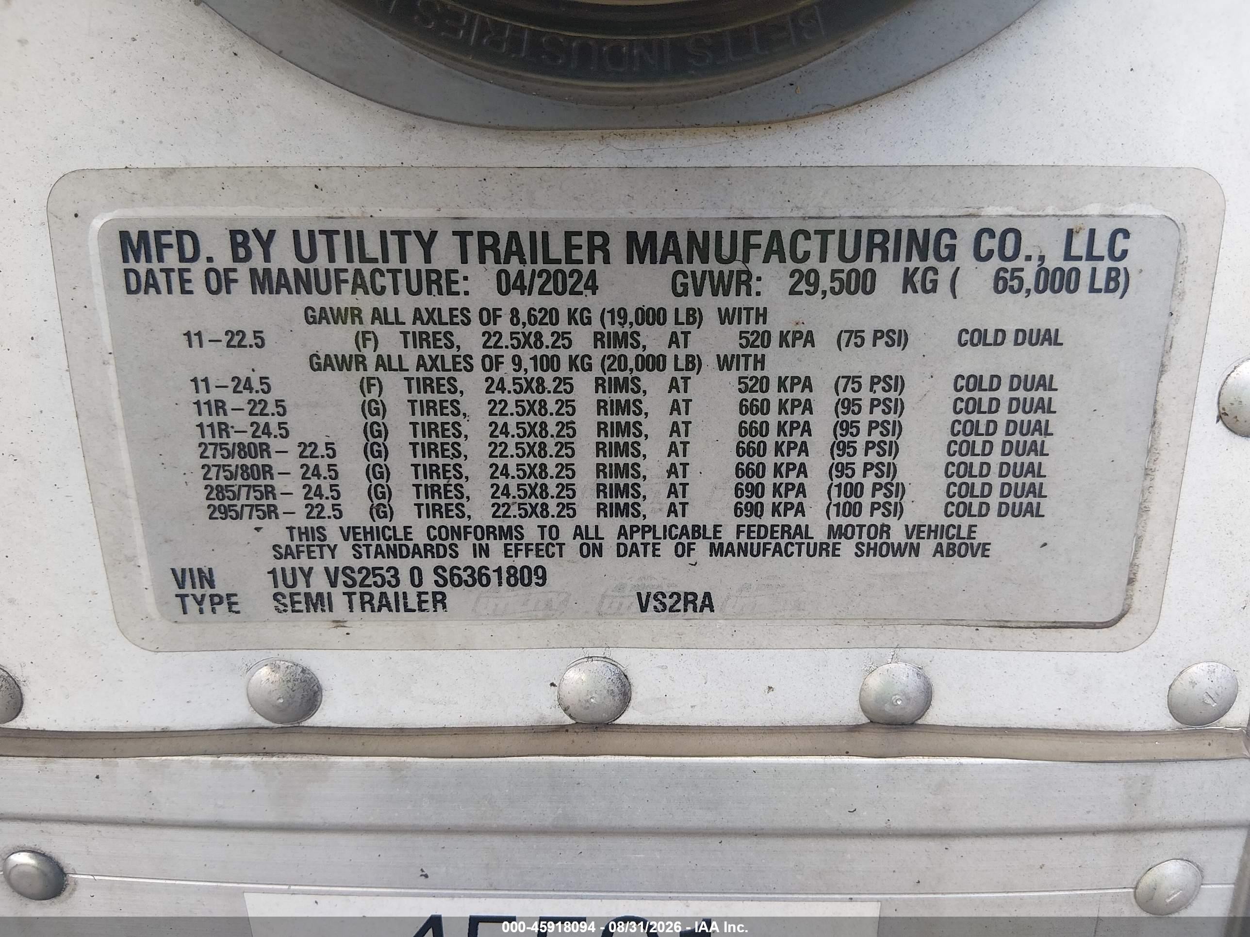 2025 Utility Trailer Mfg Unknown VIN 1UYVS2530S6361809 IAAI salvage auction — Rollover, Rebuildable (Florida), sold $38,450 on 2026-09-23 (photo 9)