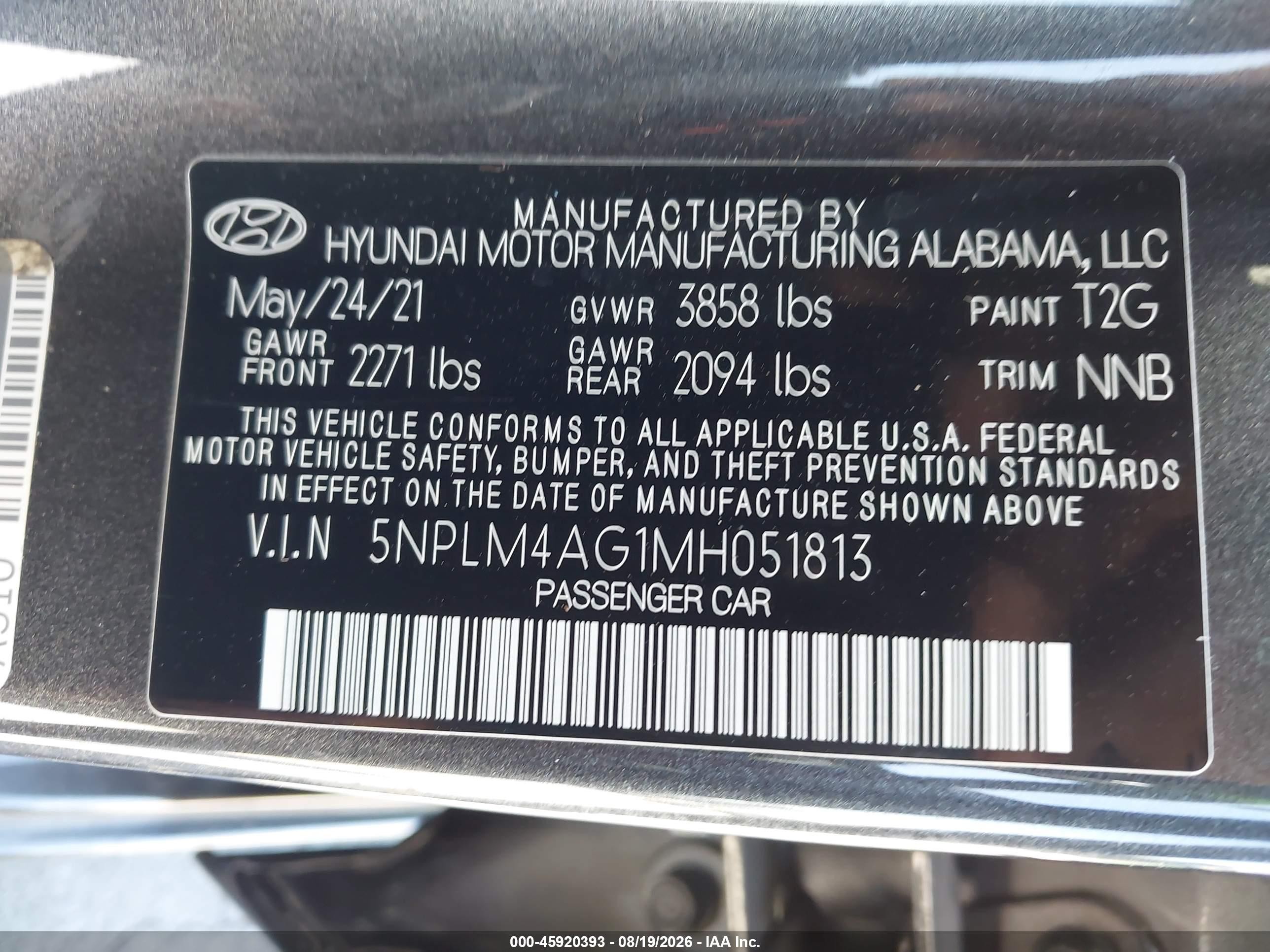 2021 Hyundai Elantra VIN 5NPLM4AG1MH051813 IAAI salvage auction — Rear End, Salvage (California), sold $2,650 on 2026-09-01 (photo 9)