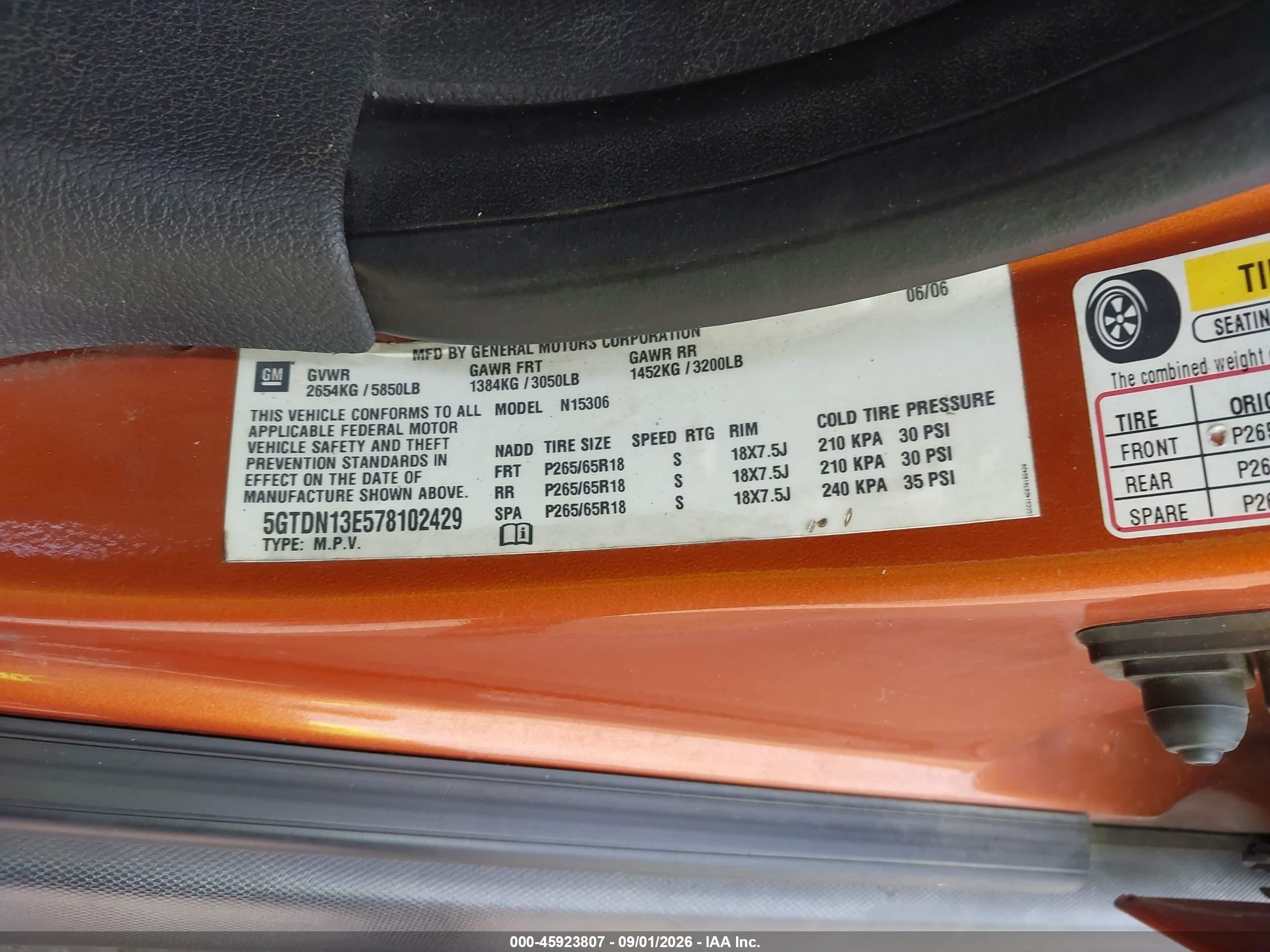 2007 Hummer H3 VIN 5GTDN13E578102429 IAAI salvage auction — Front End, Salvage (Mississippi), sold $1,050 on 2026-09-20 (photo 9)