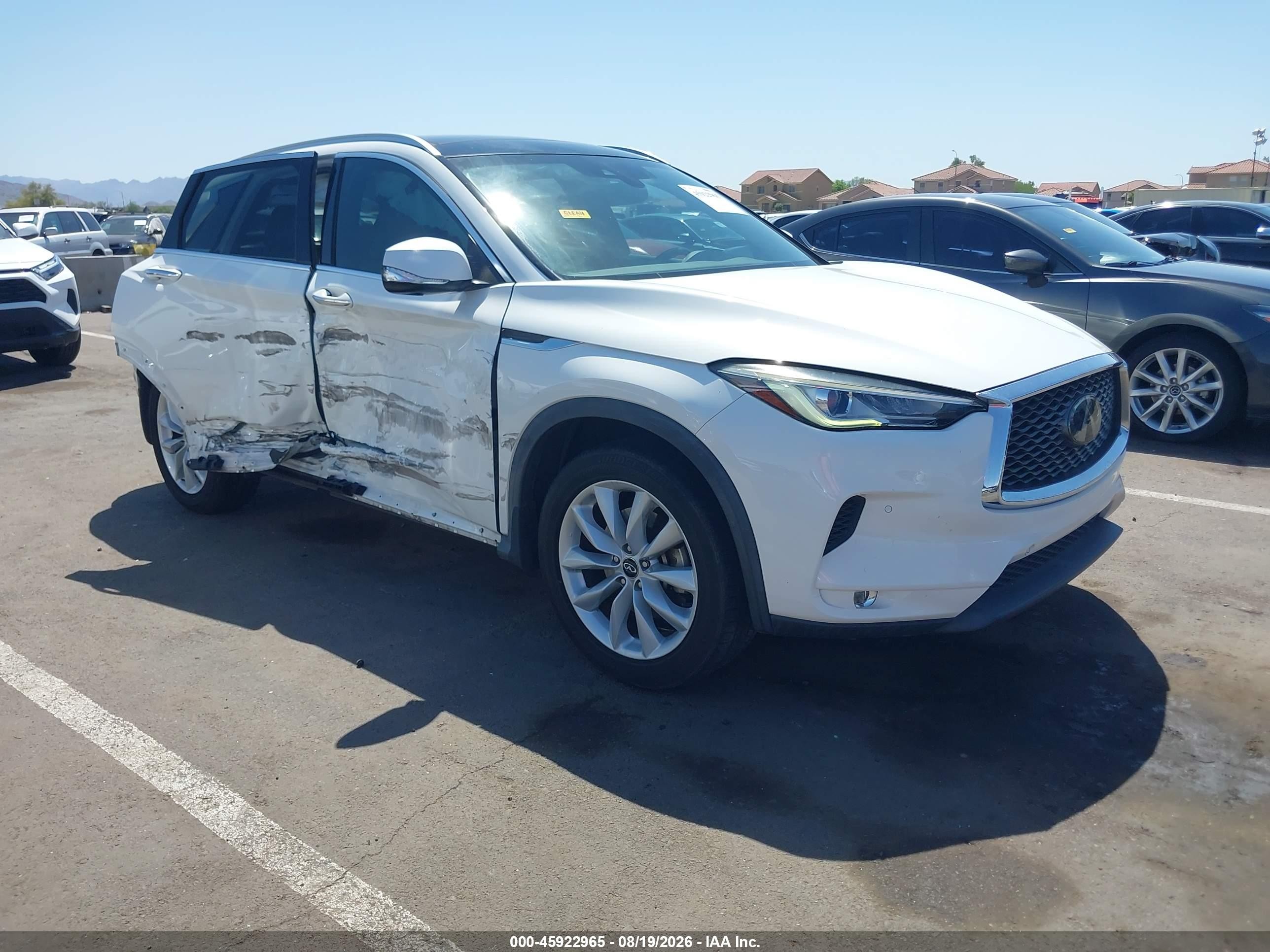 2019 Infiniti QX50 VIN 3PCAJ5M16KF115403 IAAI salvage auction — Side, Salvage (Arizona), sold $4,550 on 2026-09-23 (photo 1)