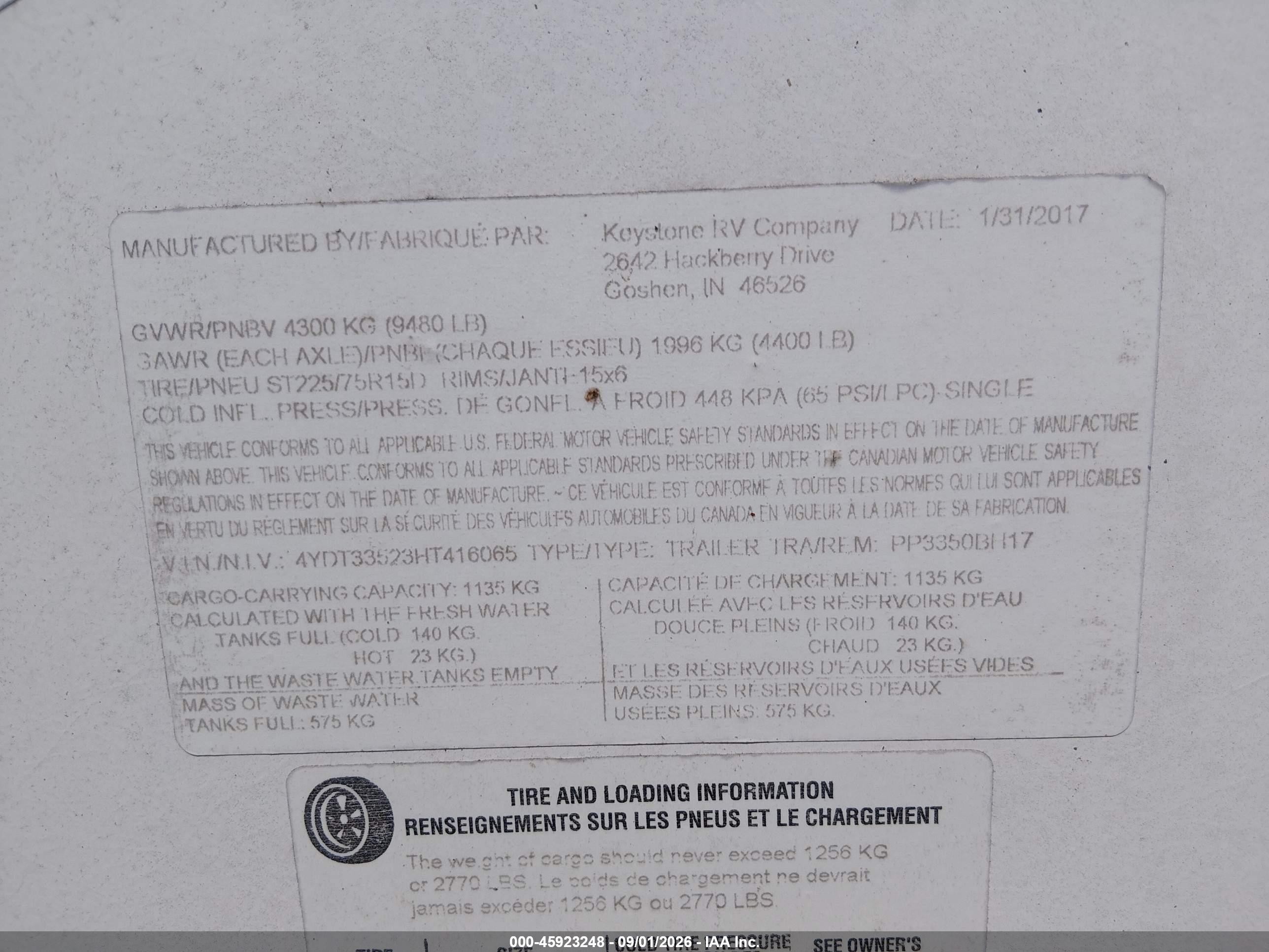 2017 Keystone Rv Passport VIN 4YDT33523HT416065 IAAI salvage auction — Front End, Salvage (Ohio), sold $3,550 on 2026-09-17 (photo 9)