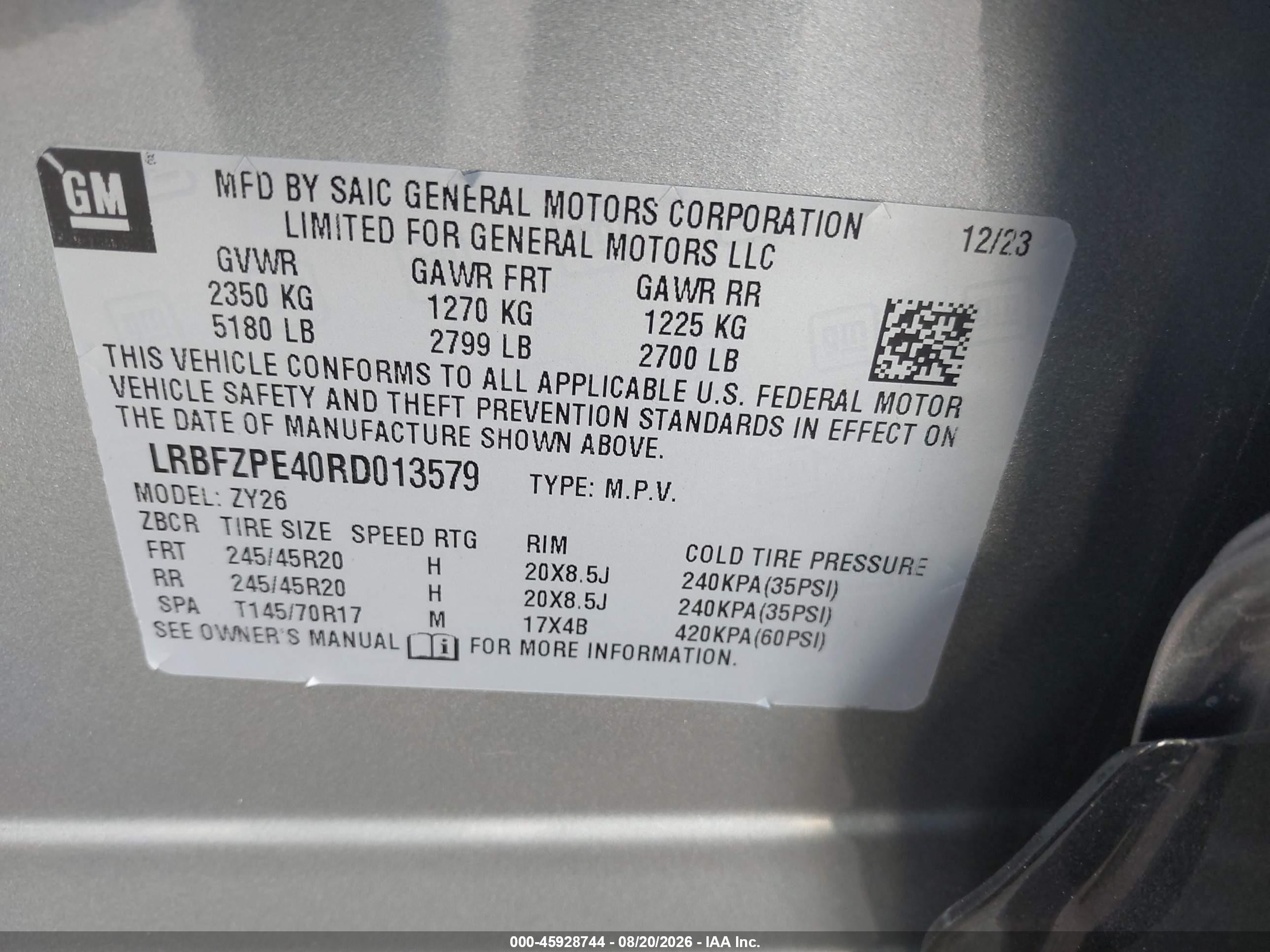 2024 Buick Envision VIN LRBFZPE40RD013579 IAAI salvage auction — Front End, Salvage (Texas), sold $6,600 on 2026-10-08 (photo 9)