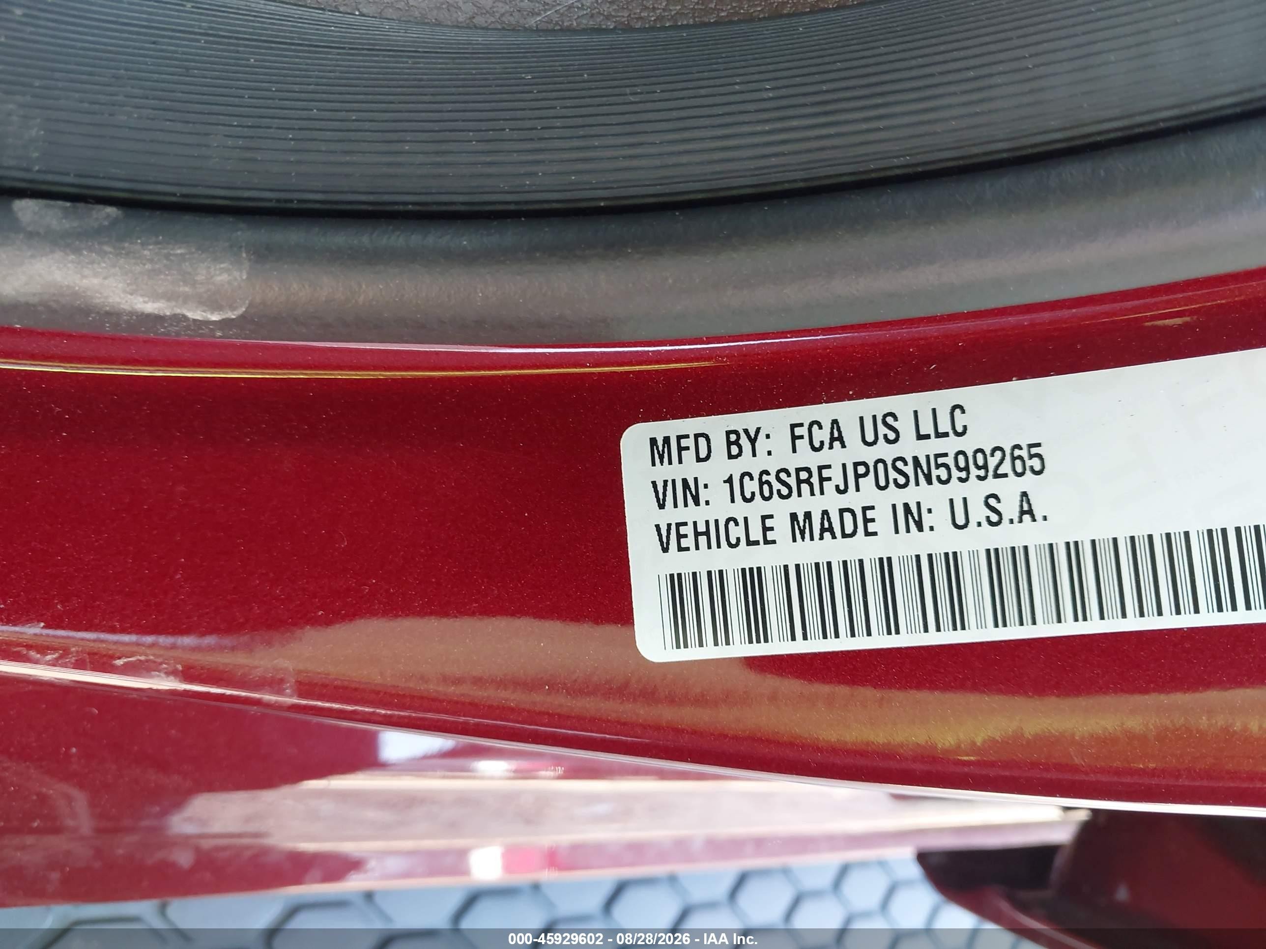 2025 Ram 1500 VIN 1C6SRFJP0SN599265 IAAI salvage auction — Repossession, Salvage (North Carolina), sold $26,200 on 2026-09-19 (photo 9)