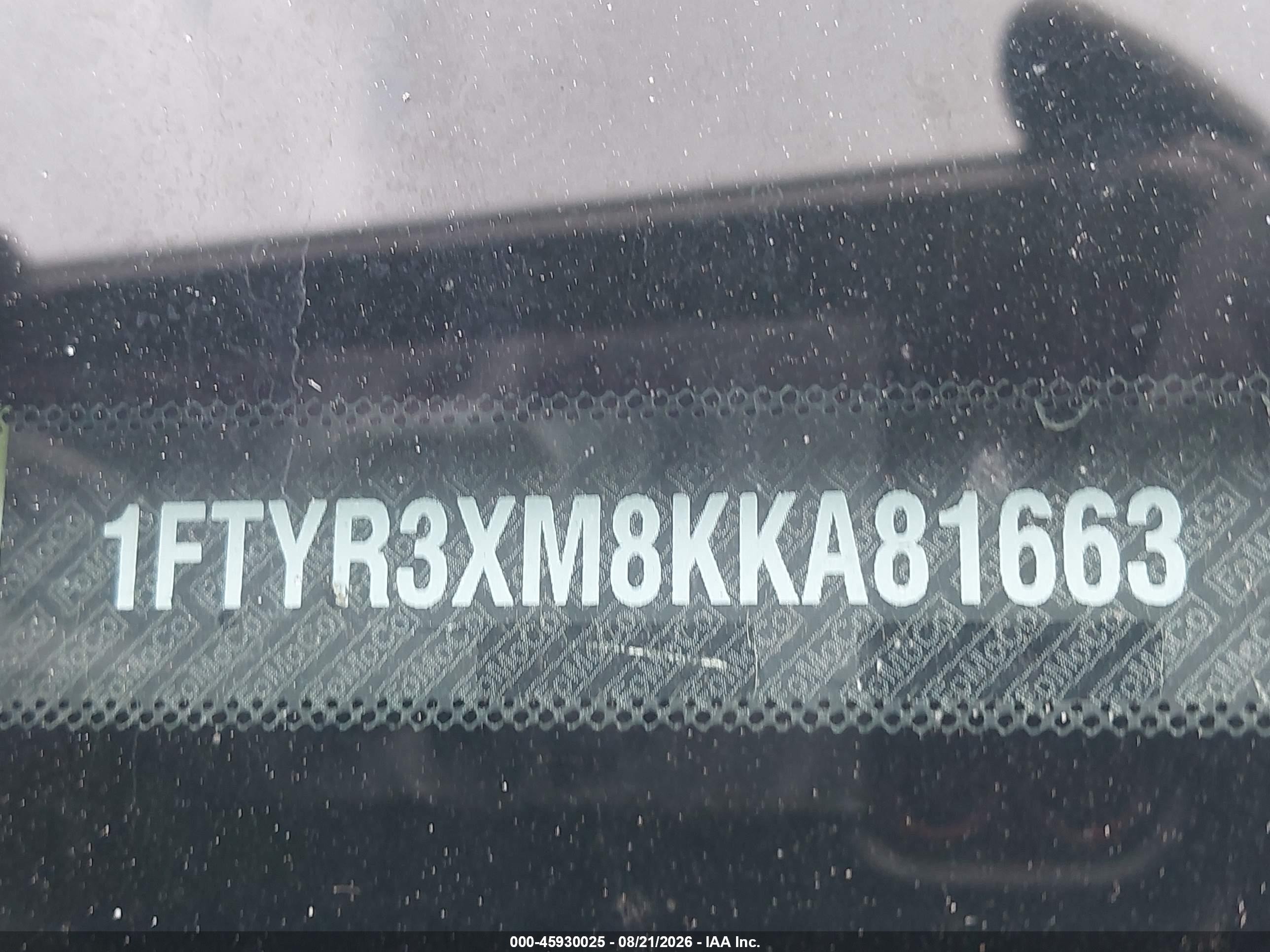 2019 Ford Transit VIN 1FTYR3XM8KKA81663 IAAI salvage auction — Rear End, Salvage (Virginia), sold $4,400 on 2026-09-06 (photo 9)