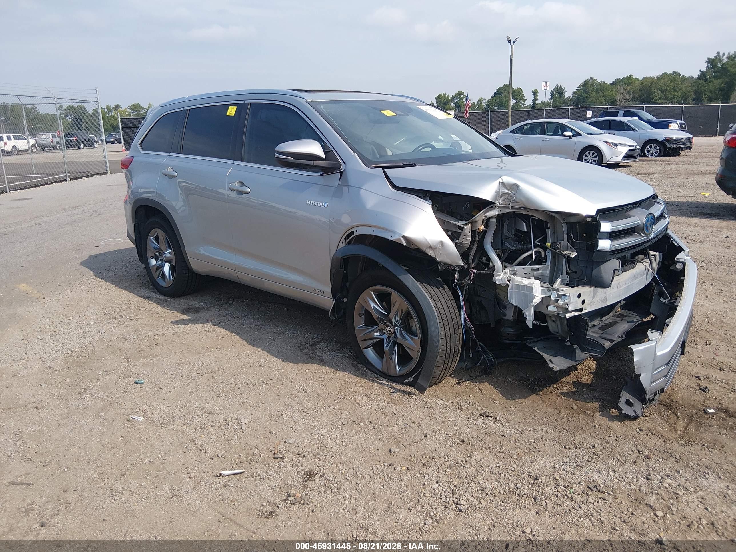 2019 Toyota Highlander Hybrid VIN 5TDDGRFH4KS061687 — IAAI salvage auction photo