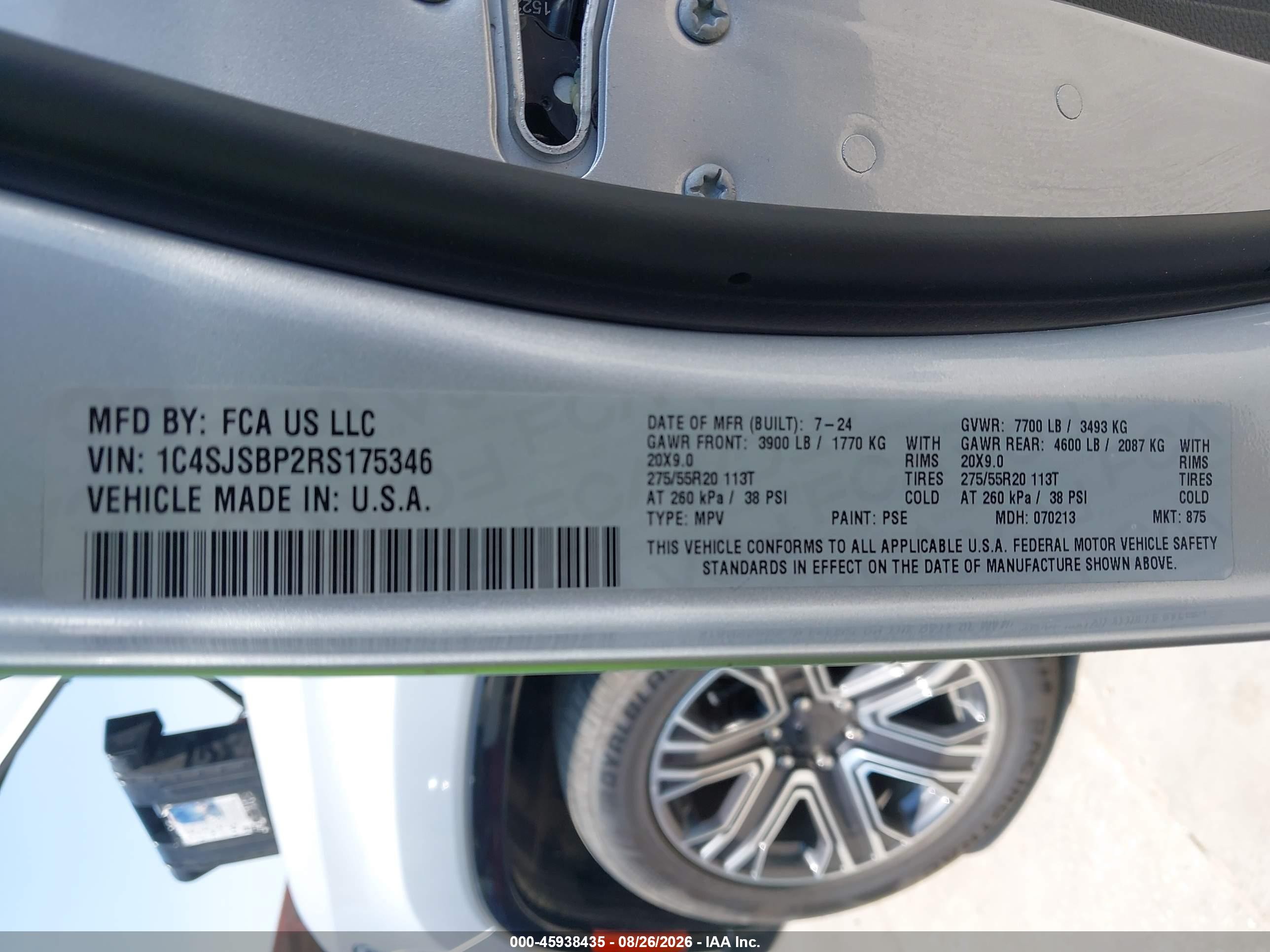 2024 Jeep Grand wagoneer VIN 1C4SJSBP2RS175346 IAAI salvage auction — Normal Wear, Enterprise Vehicles Clear Only (Massachusetts), sold $19,000 on 2026-08-29 (photo 9)