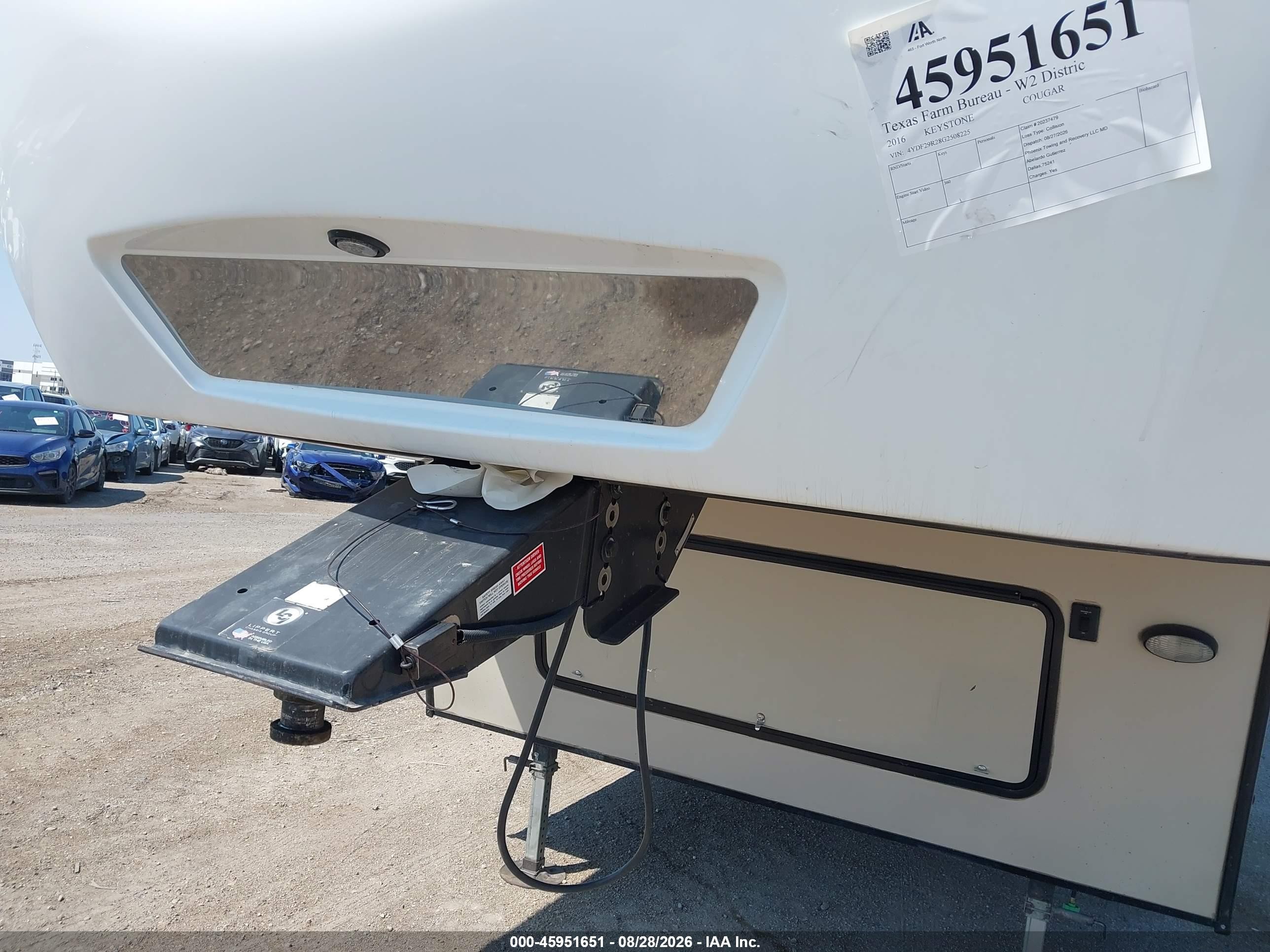 2016 Keystone Cougar VIN 4YDF29R28G2508225 IAAI salvage auction — Rear End, Salvage (Texas), sold $3,900 on 2026-09-23 (photo 7)
