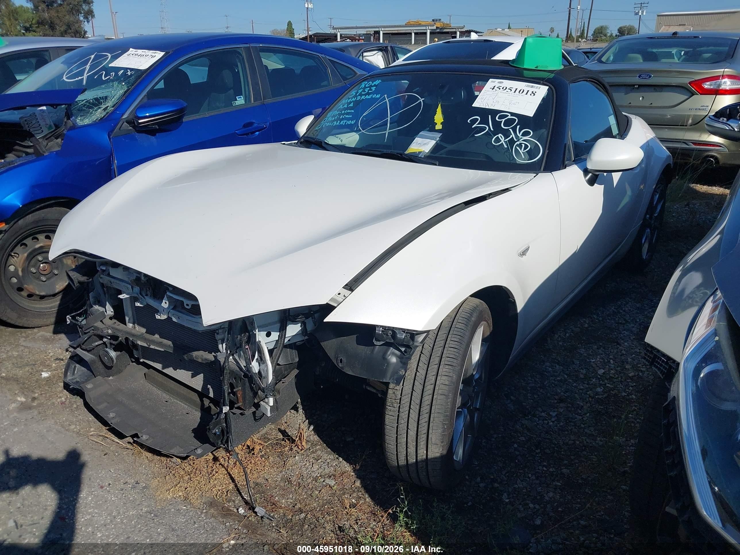 2022 Mazda MX-5 Miata VIN JM1NDAD72N0505925 IAAI salvage auction — Front End, Salvage Certificate (California), sold $4,150 on 2026-09-12 (photo 2)