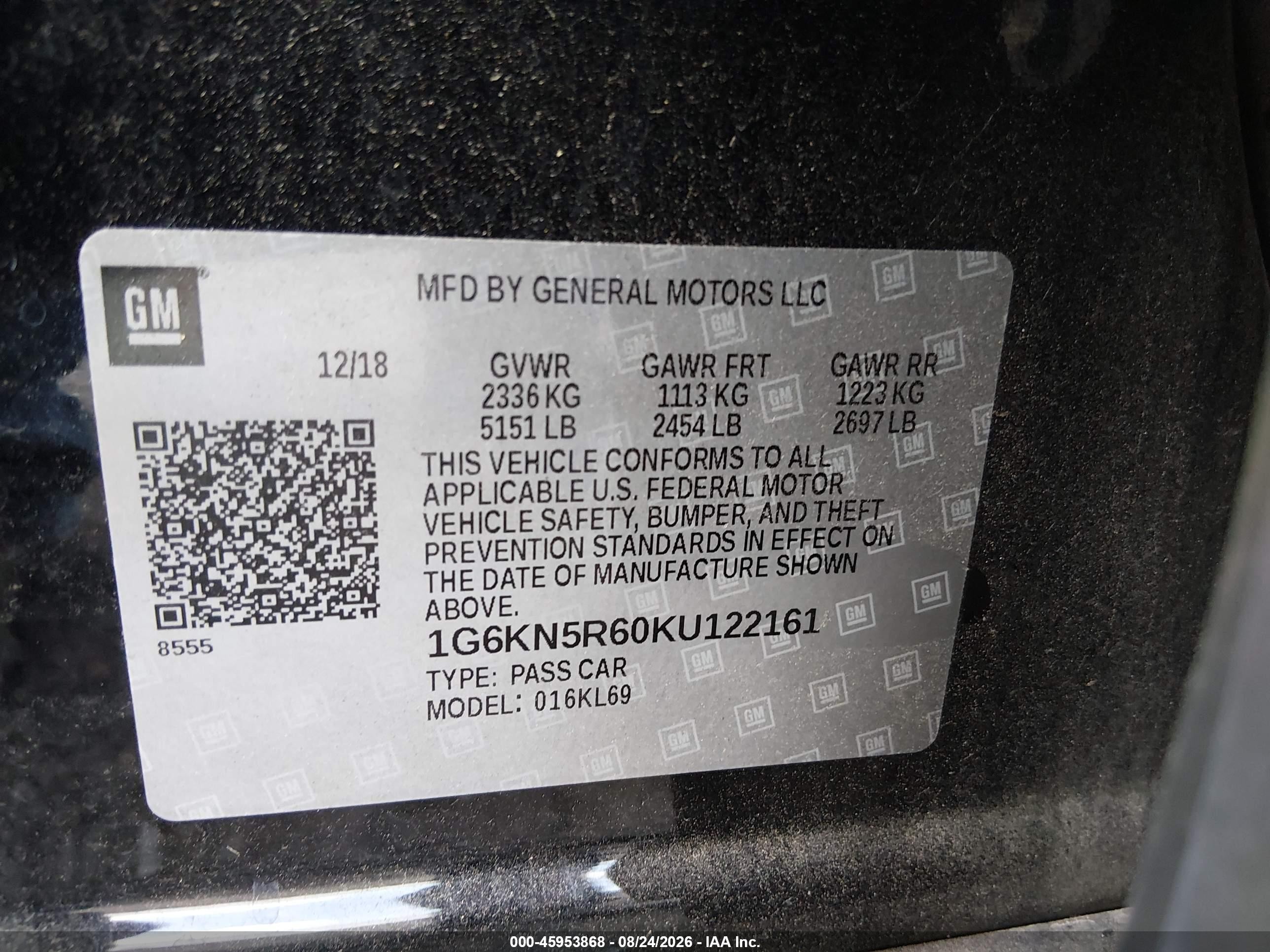 2019 Cadillac Ct6 VIN 1G6KN5R60KU122161 IAAI salvage auction — Front End, Salvage (Pennsylvania), sold $8,000 on 2026-10-06 (photo 9)