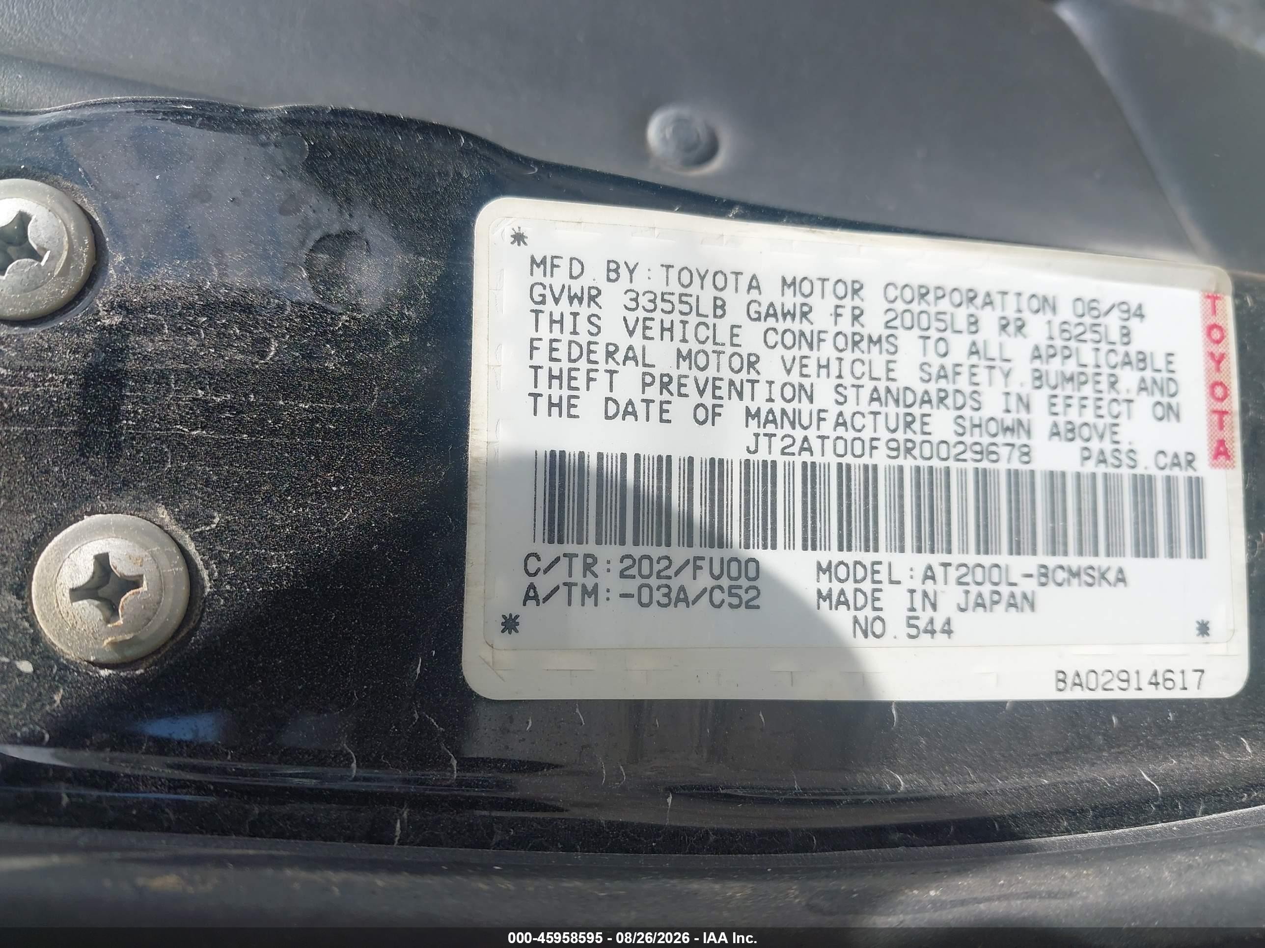 1994 Toyota Celica VIN JT2AT00F9R0029678 IAAI salvage auction — Normal Wear, Clear (New York), sold $10,000 on 2026-09-09 (photo 9)