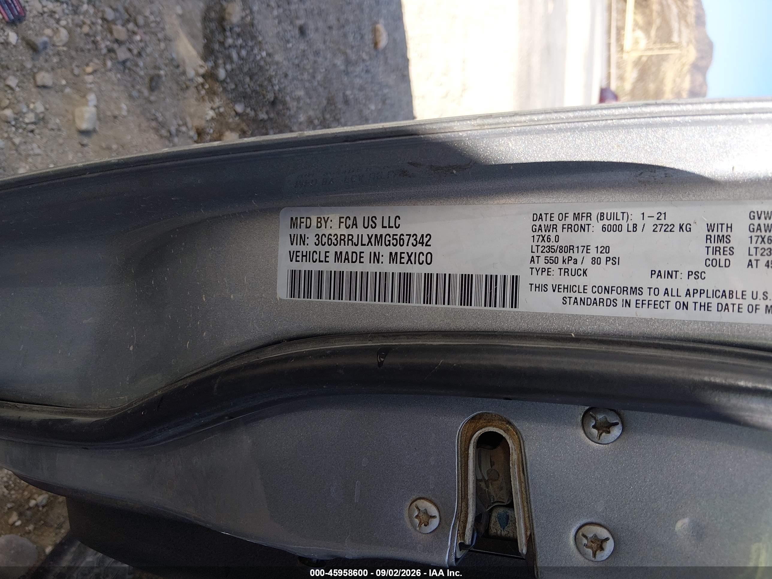 2021 RAM 3500 VIN 3C63RRJLXMG567342 IAAI salvage auction — Rear End, Nrc Lienholder Repossession Paperwork (California), sold $12,750 on 2026-10-12 (photo 9)