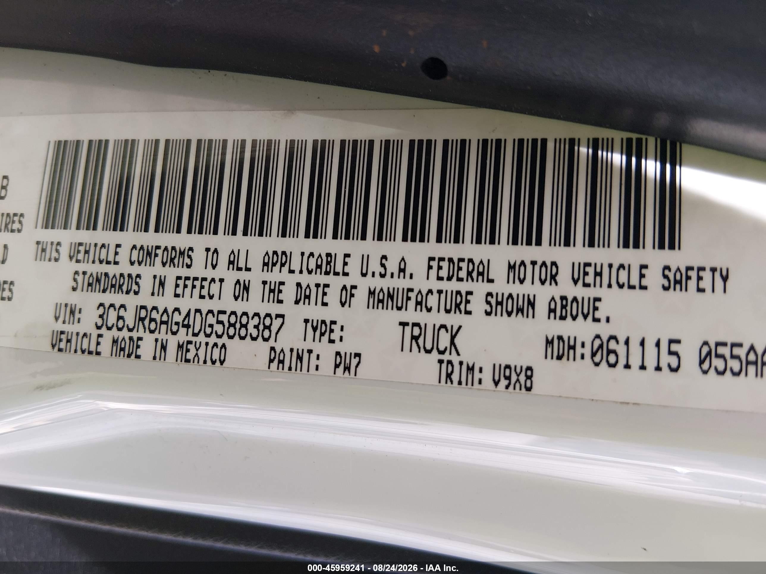 2013 Ram 1500 VIN 3C6JR6AG4DG588387 IAAI salvage auction — Water/Flood, Salvage (West Virginia), sold $4,050 on 2026-09-30 (photo 9)