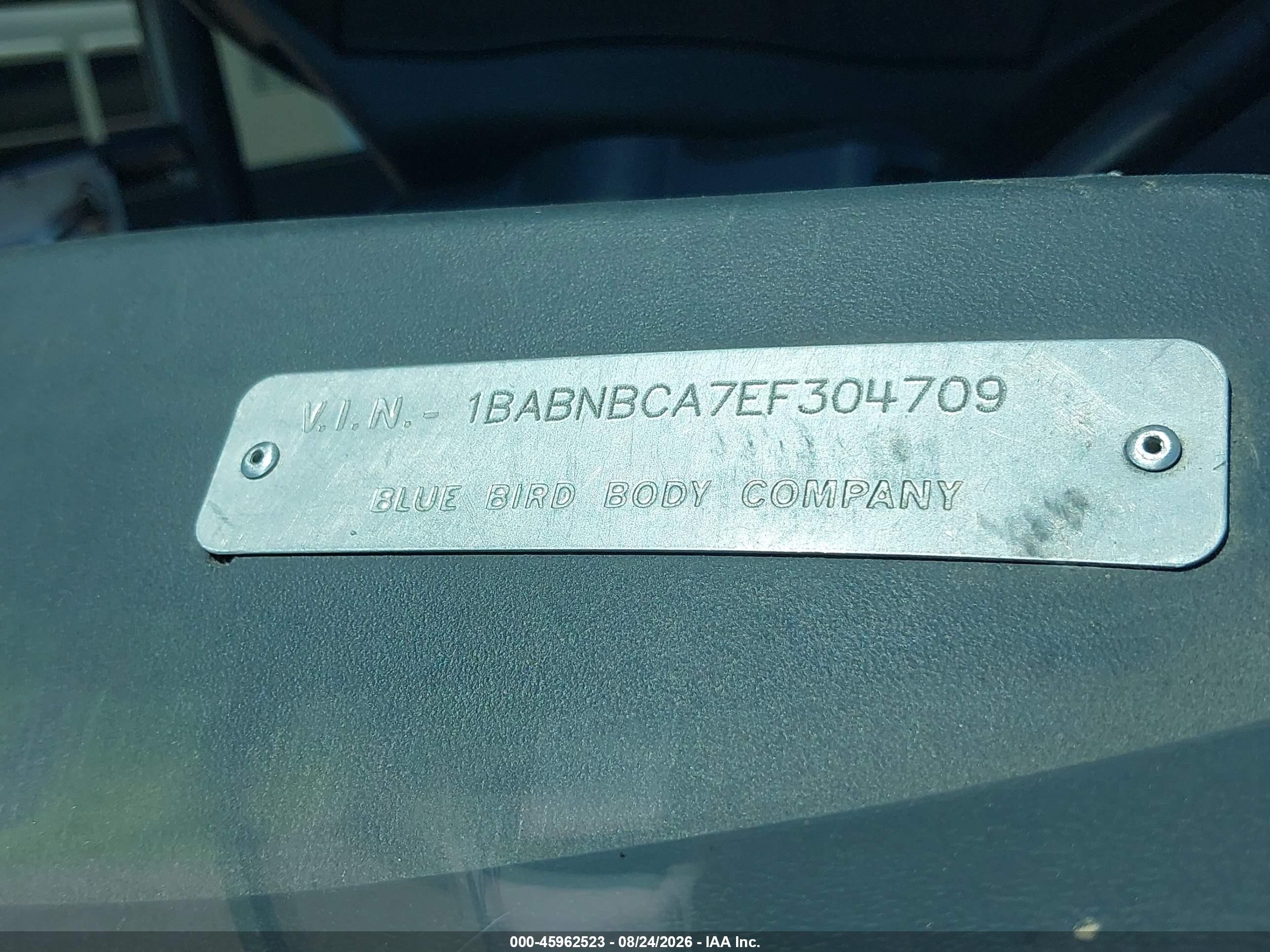2014 Blue Bird School Bus / Transit Bus VIN 1BABNBCA7EF304709 IAAI salvage auction — Normal Wear, Sf97 (Texas), sold $20,600 on 2026-09-16 (photo 9)