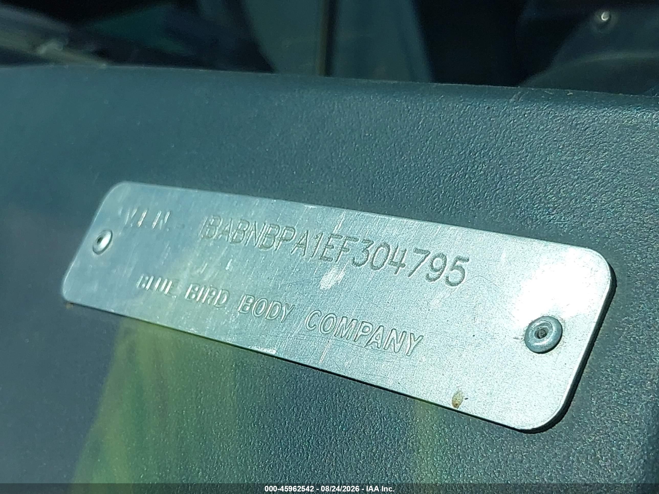 2014 Blue Bird School Bus / Transit Bus VIN 1BABNBPA1EF304795 IAAI salvage auction — Normal Wear, Sf97 (Texas), sold $21,100 on 2026-09-16 (photo 9)