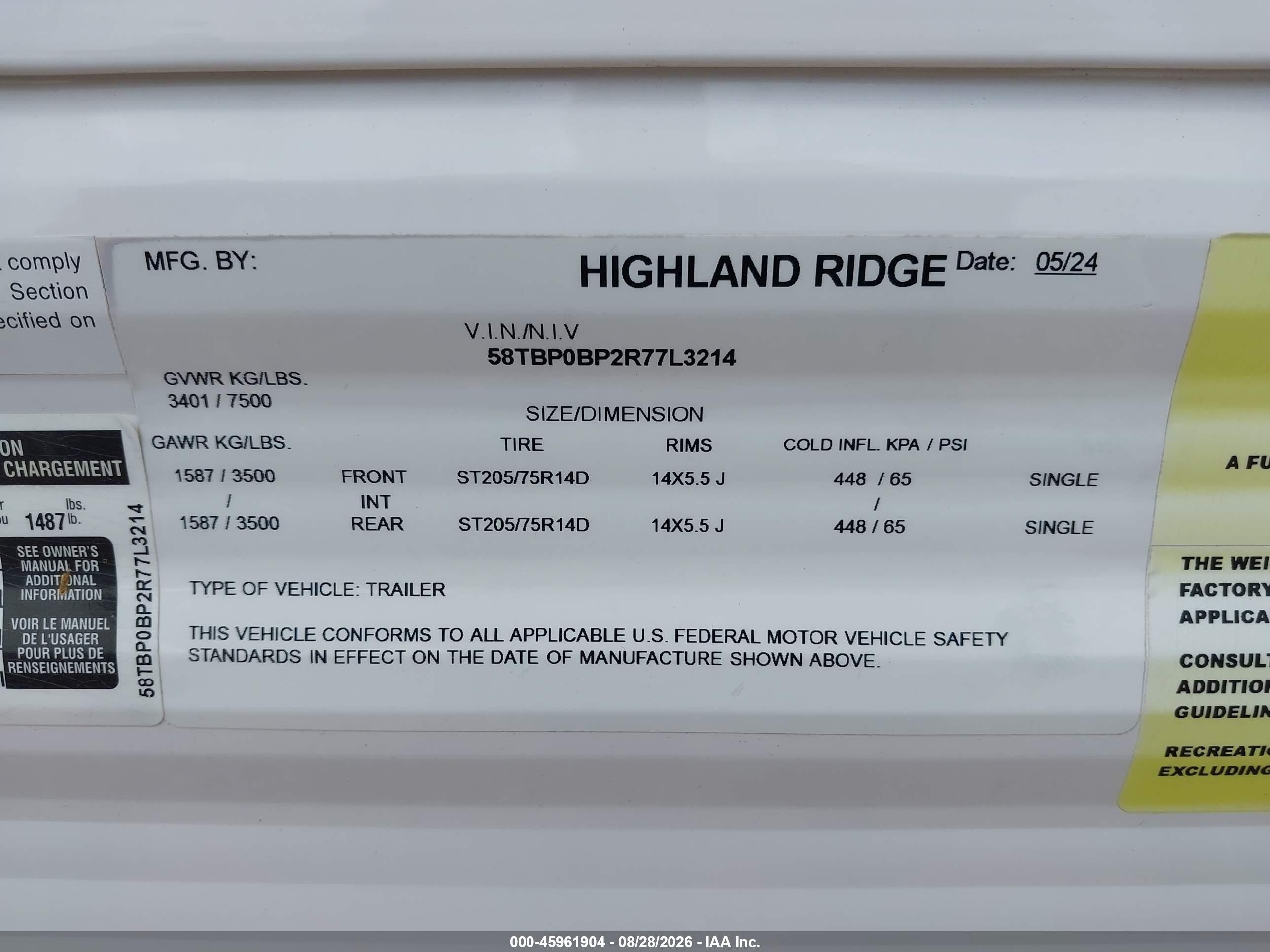2024 Highland Ridge Go Play VIN 58TBP0BP2R77L3214 IAAI salvage auction — Side, Salvage (Utah), sold $8,100 on 2026-09-16 (photo 9)