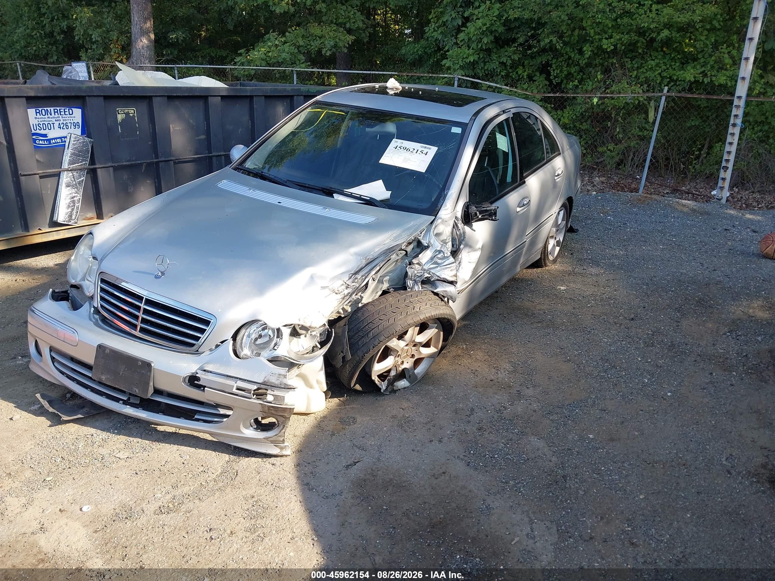 2007 Mercedes-Benz C-Class VIN WDBRF92H47F930115 IAAI salvage auction — Front End, Salvage - Greater Than 75% (Maryland), sold $300 on 2026-09-11 (photo 2)