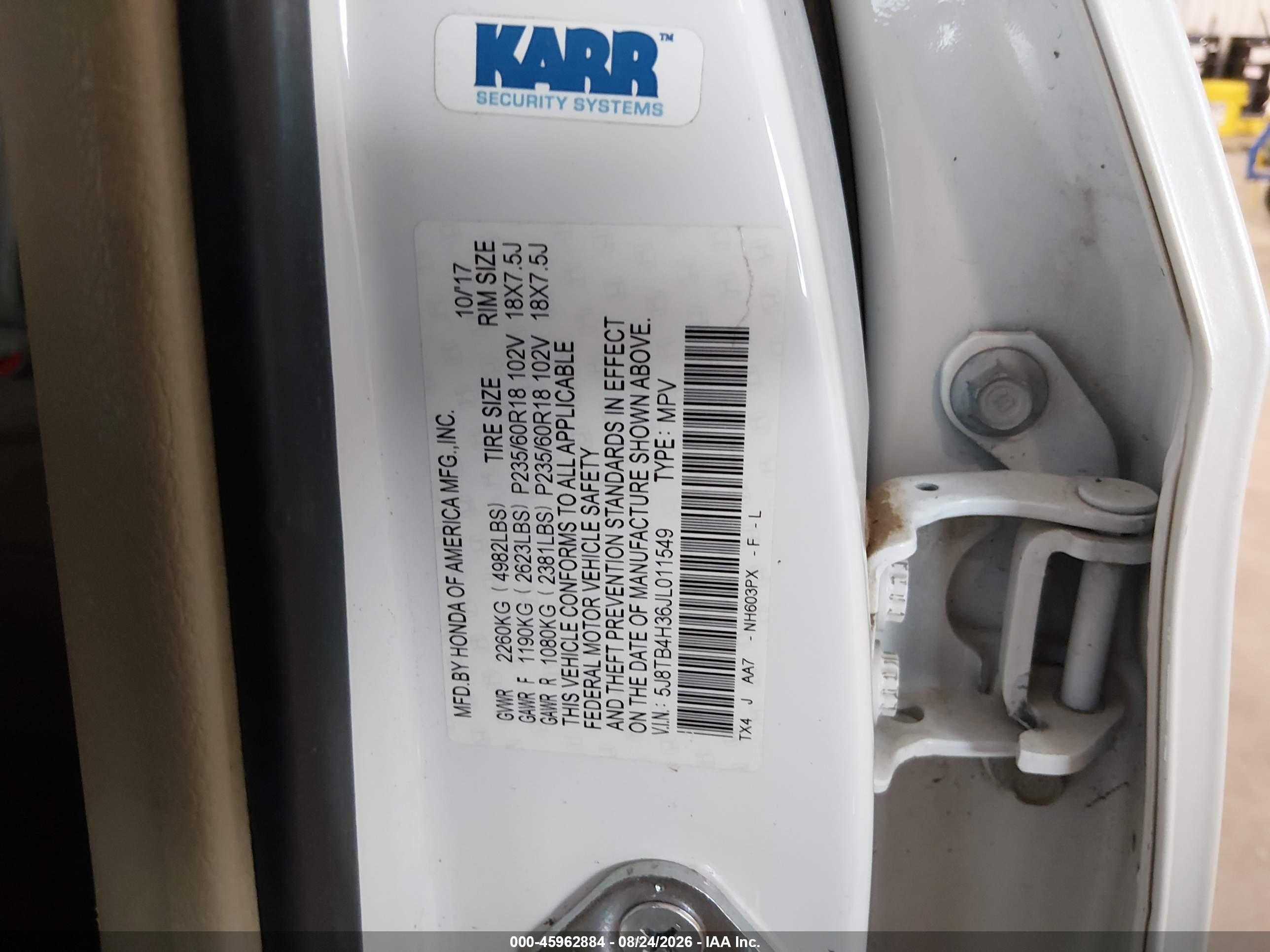 2018 Acura RDX VIN 5J8TB4H36JL011549 IAAI salvage auction — Repossession, Salvage (Idaho), sold $3,850 on 2026-09-14 (photo 9)