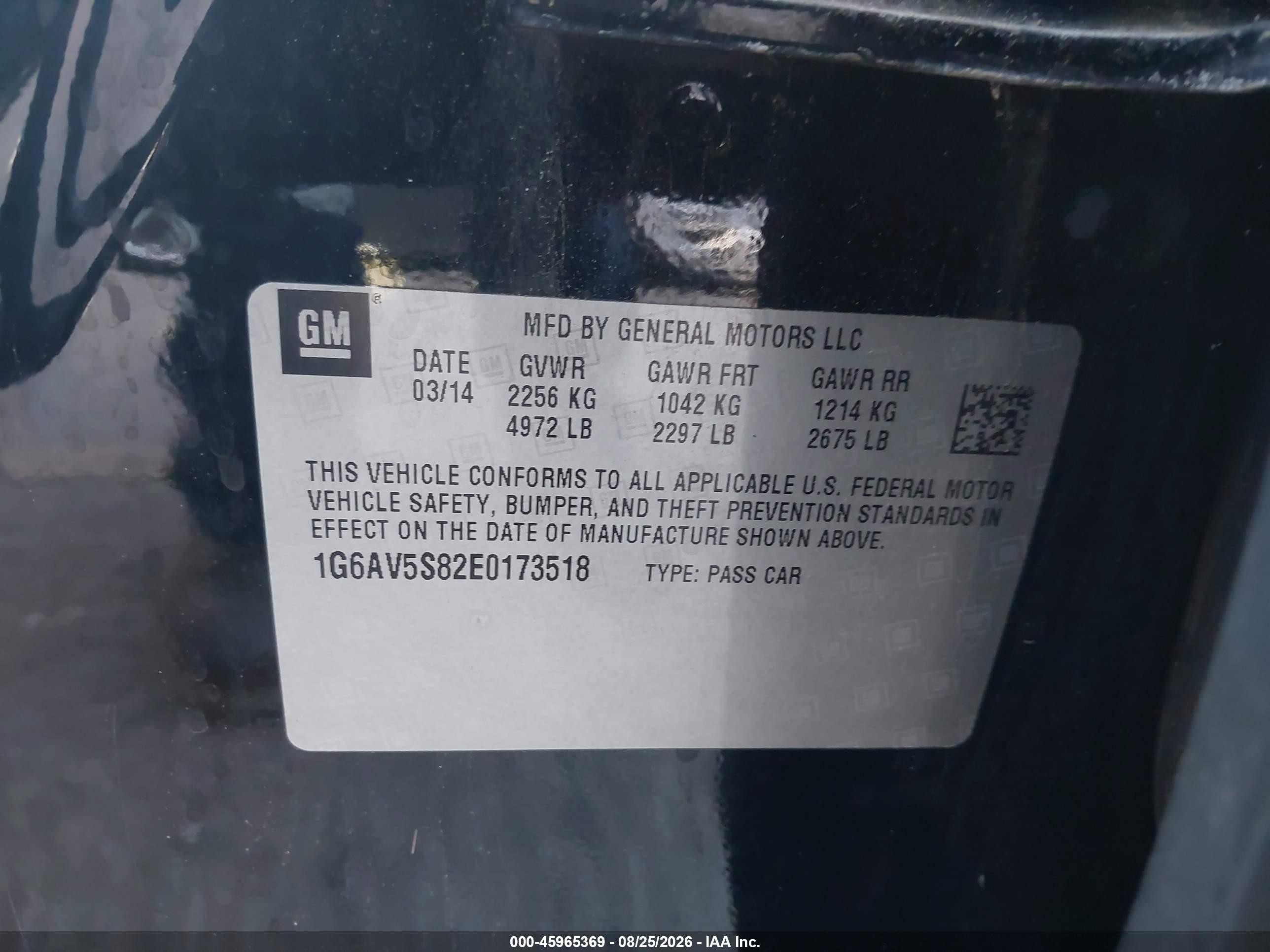 2014 Cadillac Cts VIN 1G6AV5S82E0173518 IAAI salvage auction — Rear End, Salvage (California), sold $3,650 on 2026-09-10 (photo 9)