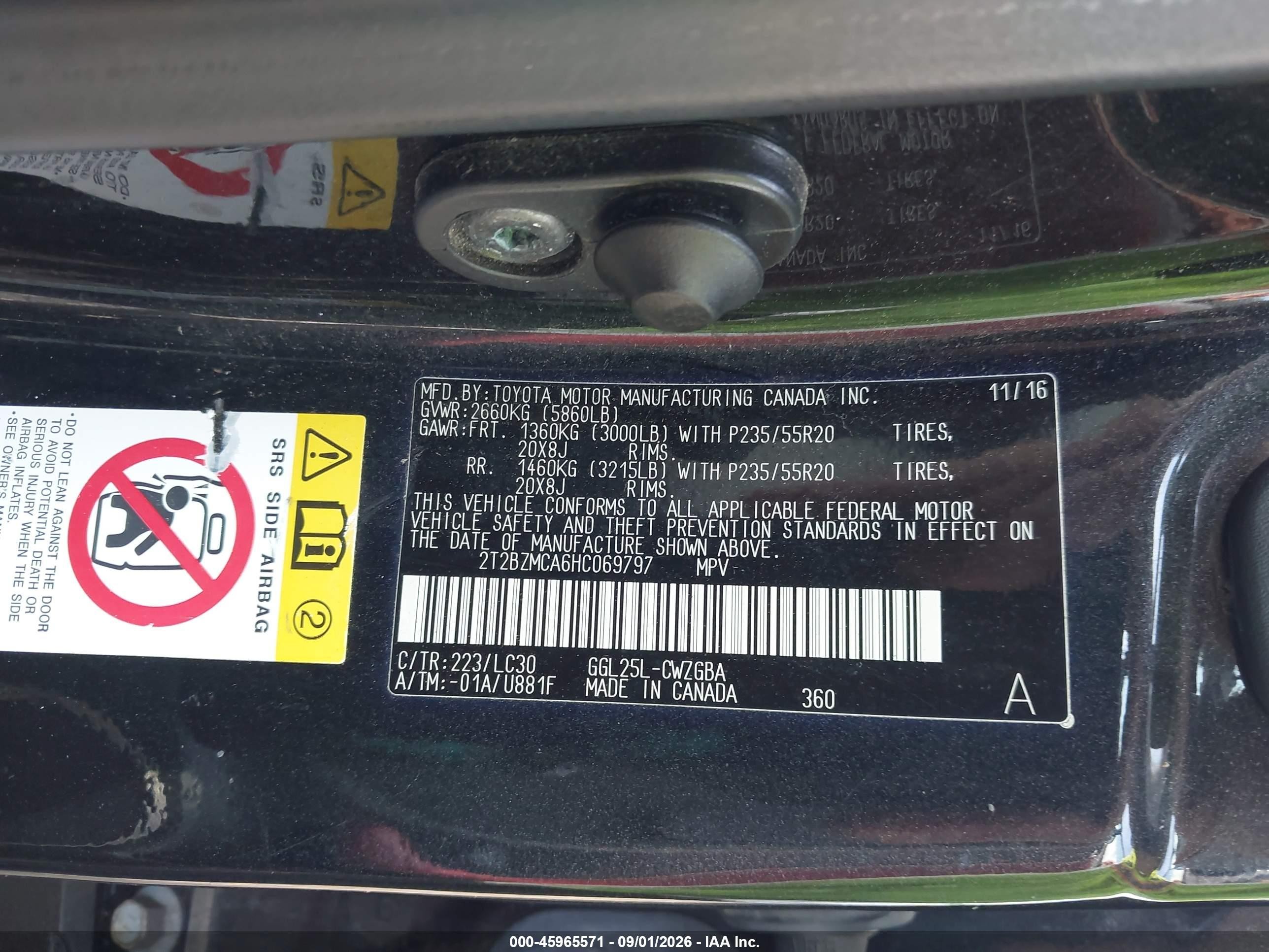 2017 Lexus Rx VIN 2T2BZMCA6HC069797 IAAI salvage auction — Front End, Mv-907A (New York), sold $14,900 on 2026-09-04 (photo 9)